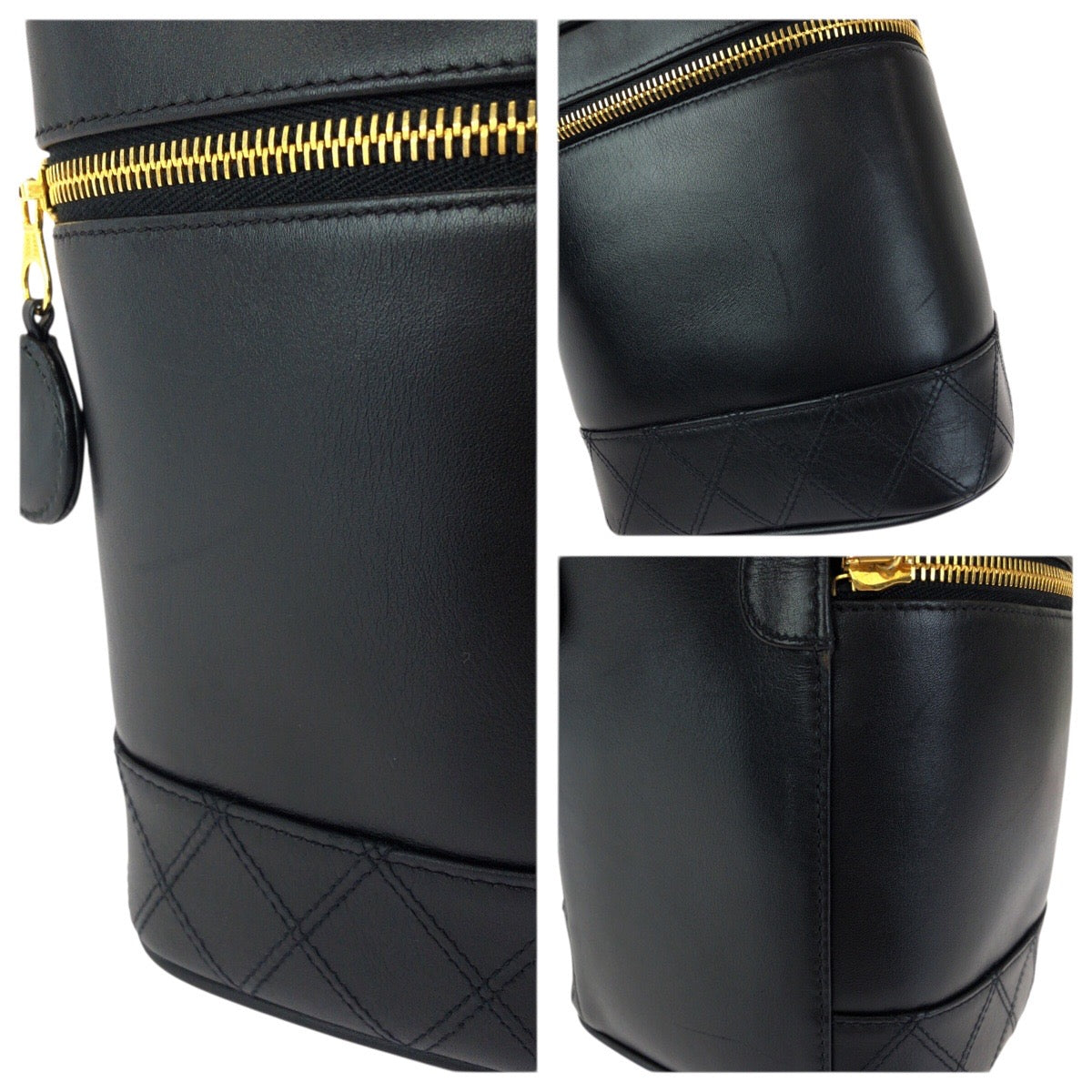 23408
CHANEL シャネル ヴィンテージ ビコローレ ココマーク ブラック 黒 ゴールド金具 ラムスキン ハンドバッグ バニティバッグ 化粧ポーチ レディース ABP80