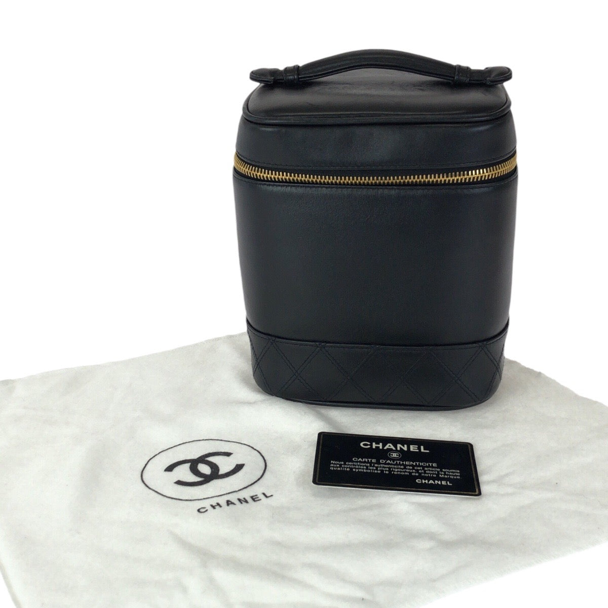 23408
CHANEL シャネル ヴィンテージ ビコローレ ココマーク ブラック 黒 ゴールド金具 ラムスキン ハンドバッグ バニティバッグ 化粧ポーチ レディース ABP80
