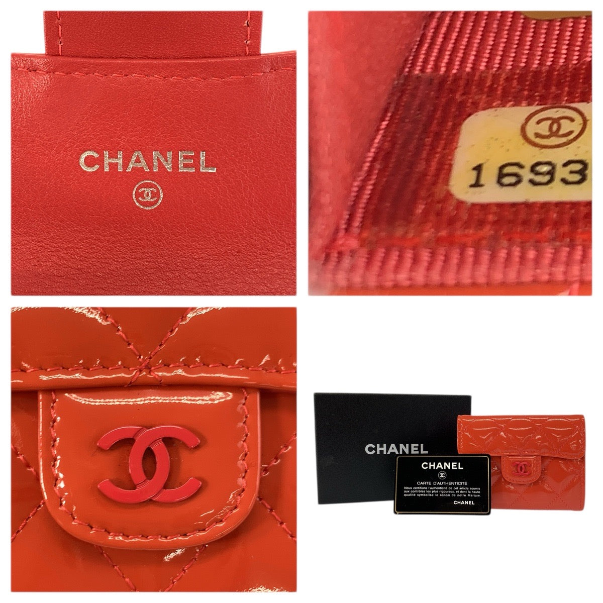 23409
CHANEL シャネル マトラッセ ココマーク オレンジ パテントレザー コインケース カードケース レディース A74