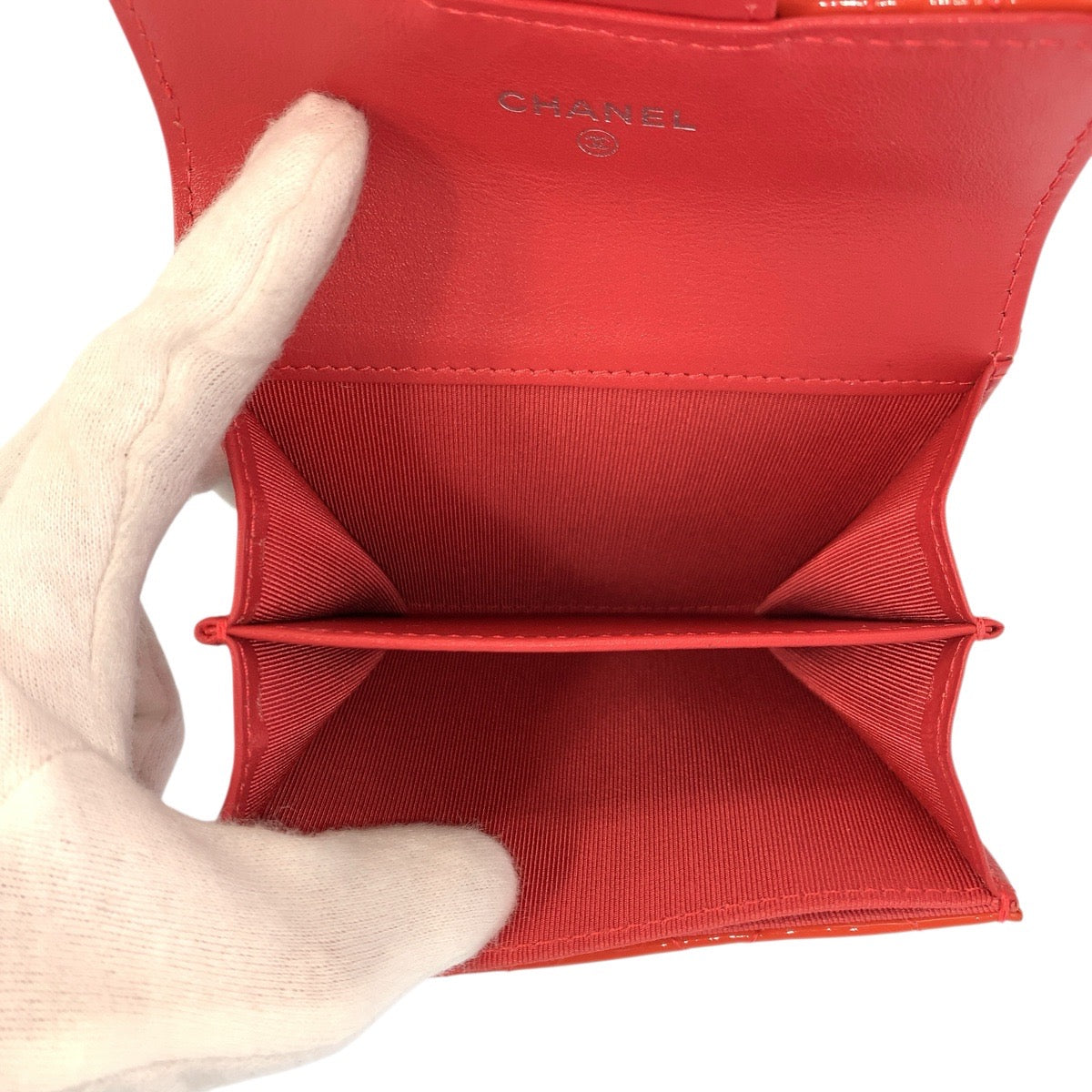 23409
CHANEL シャネル マトラッセ ココマーク オレンジ パテントレザー コインケース カードケース レディース A74