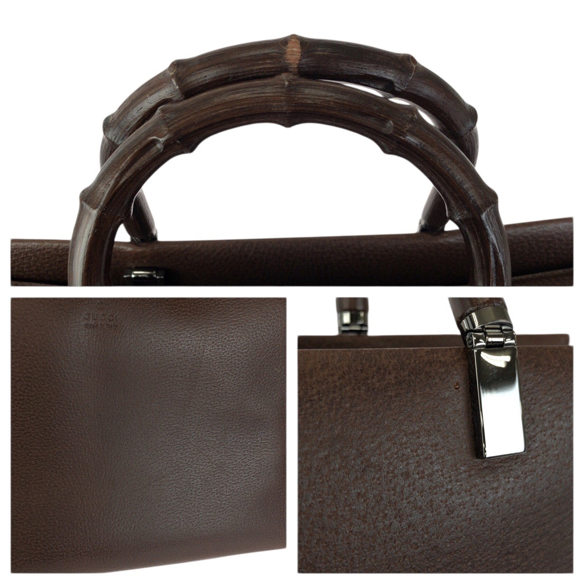 23425
GUCCI グッチ バンブー ２way ブラウン ガンメタ金具 レザー 002 1034 トートバッグ ショルダーバッグ レディース A60