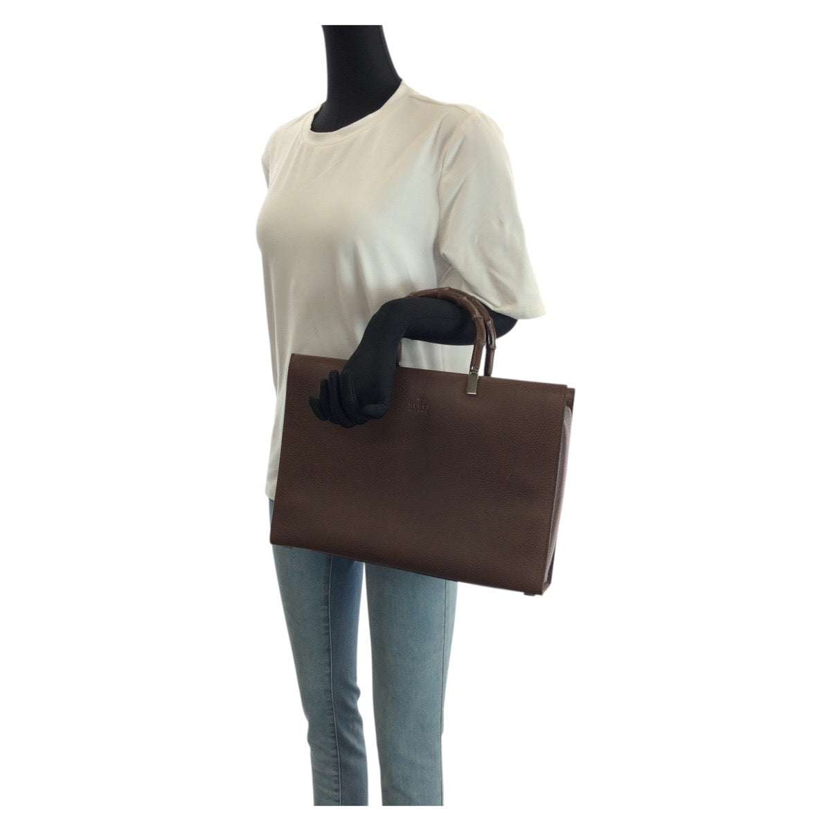 23425
GUCCI グッチ バンブー ２way ブラウン ガンメタ金具 レザー 002 1034 トートバッグ ショルダーバッグ レディース A60