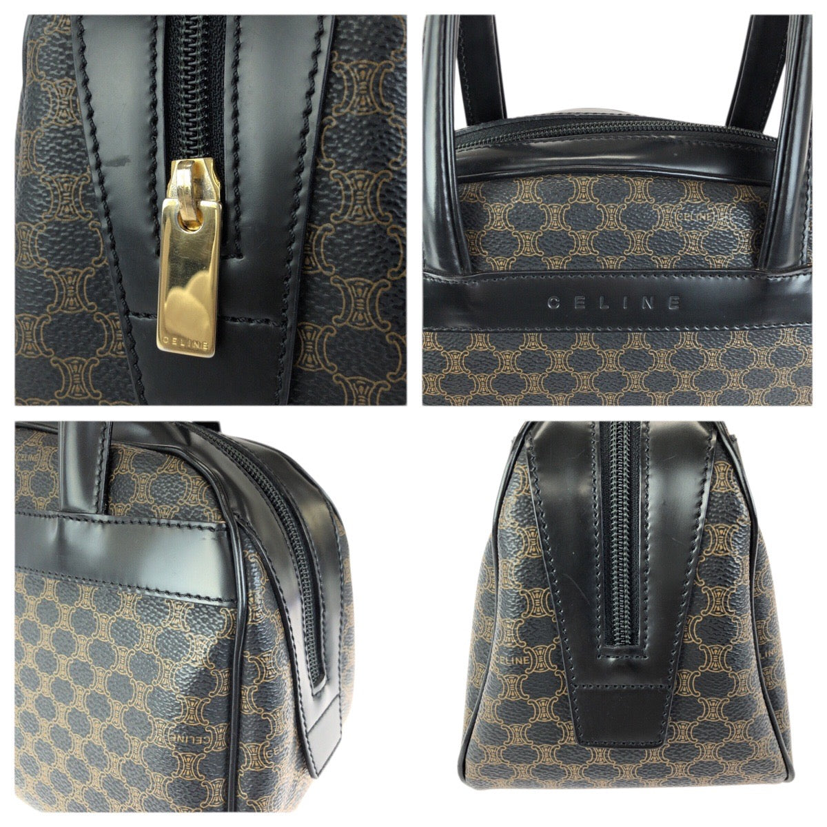 23426
CELINE セリーヌ ヴィンテージ マカダム ブラック ブラウン ゴールド金具 PVC / レザー DM00/2 ハンドバッグ レディース ABP75