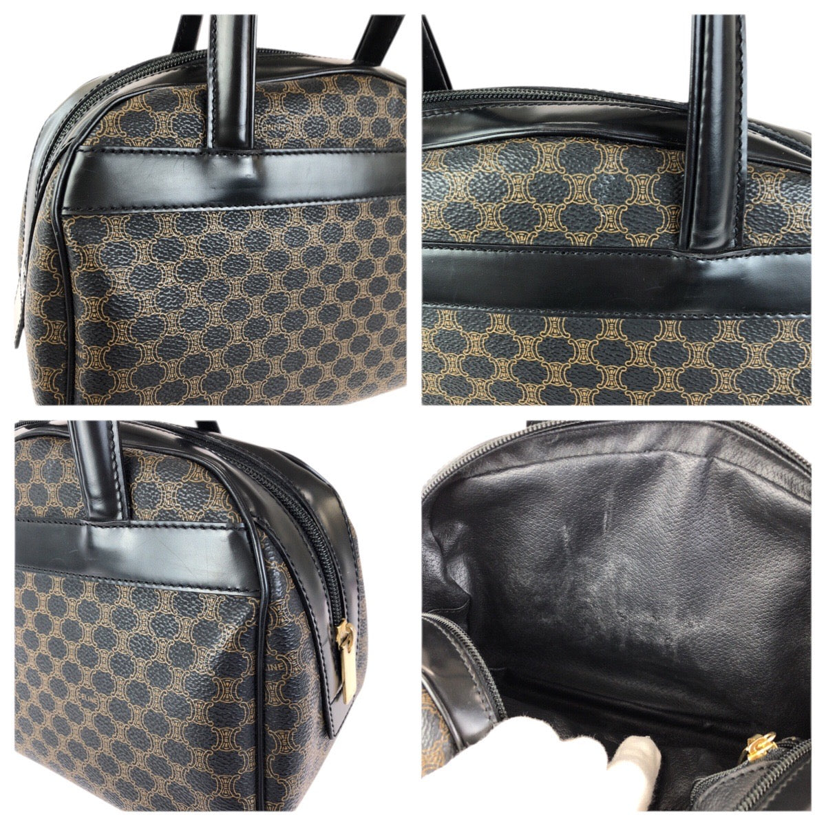 23426
CELINE セリーヌ ヴィンテージ マカダム ブラック ブラウン ゴールド金具 PVC / レザー DM00/2 ハンドバッグ レディース ABP75