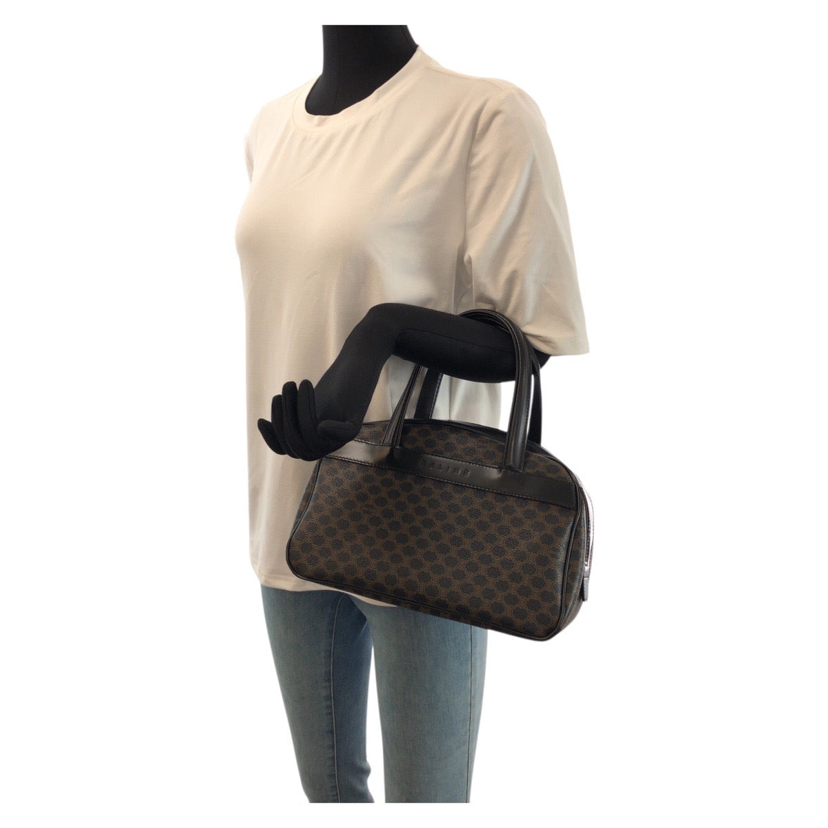 23426
CELINE セリーヌ ヴィンテージ マカダム ブラック ブラウン ゴールド金具 PVC / レザー DM00/2 ハンドバッグ レディース ABP75