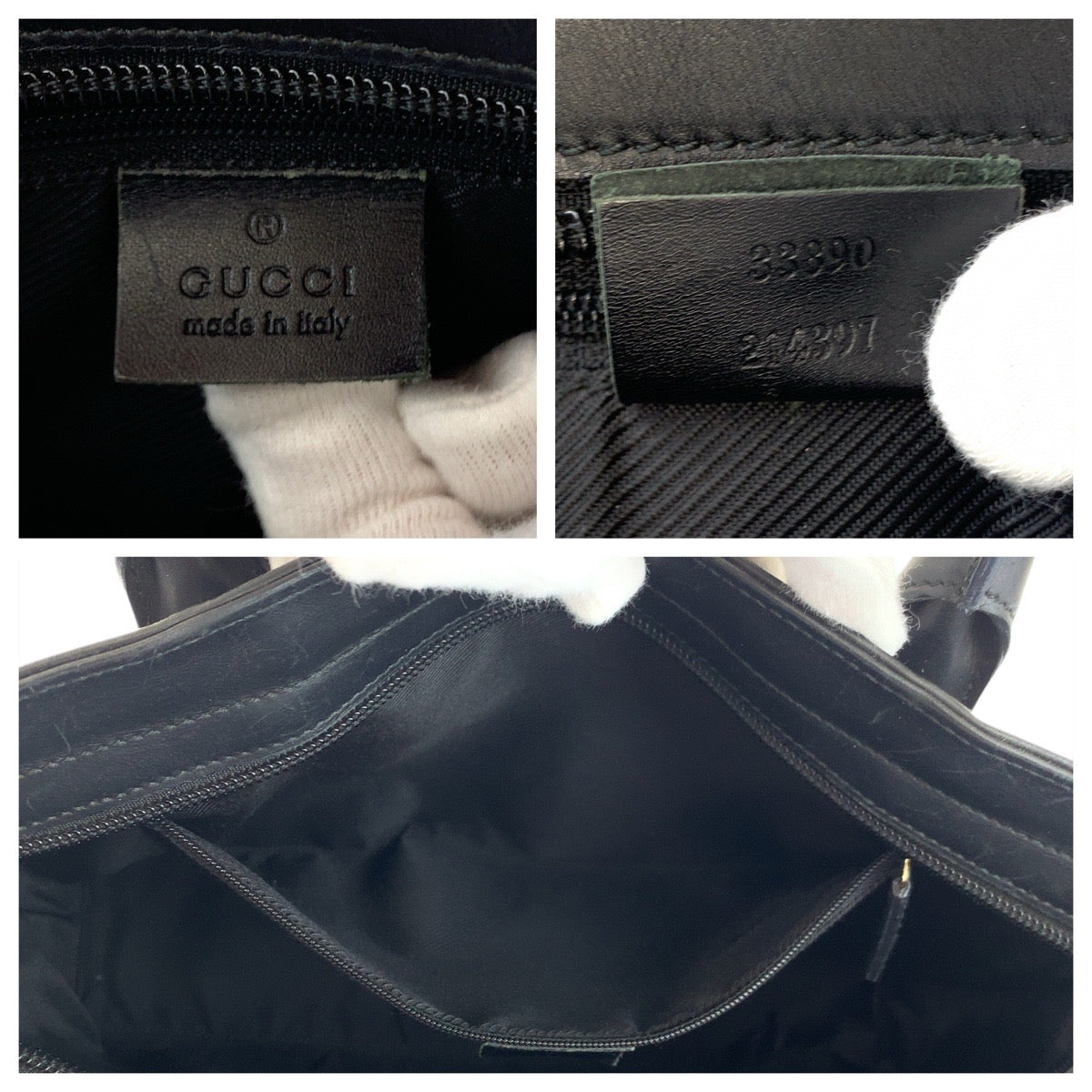 23427
GUCCI グッチ ブラック 黒 シルバー金具 GGキャンバス / レザー 33890 トートバッグ ハンドバッグ レディース ABP42
