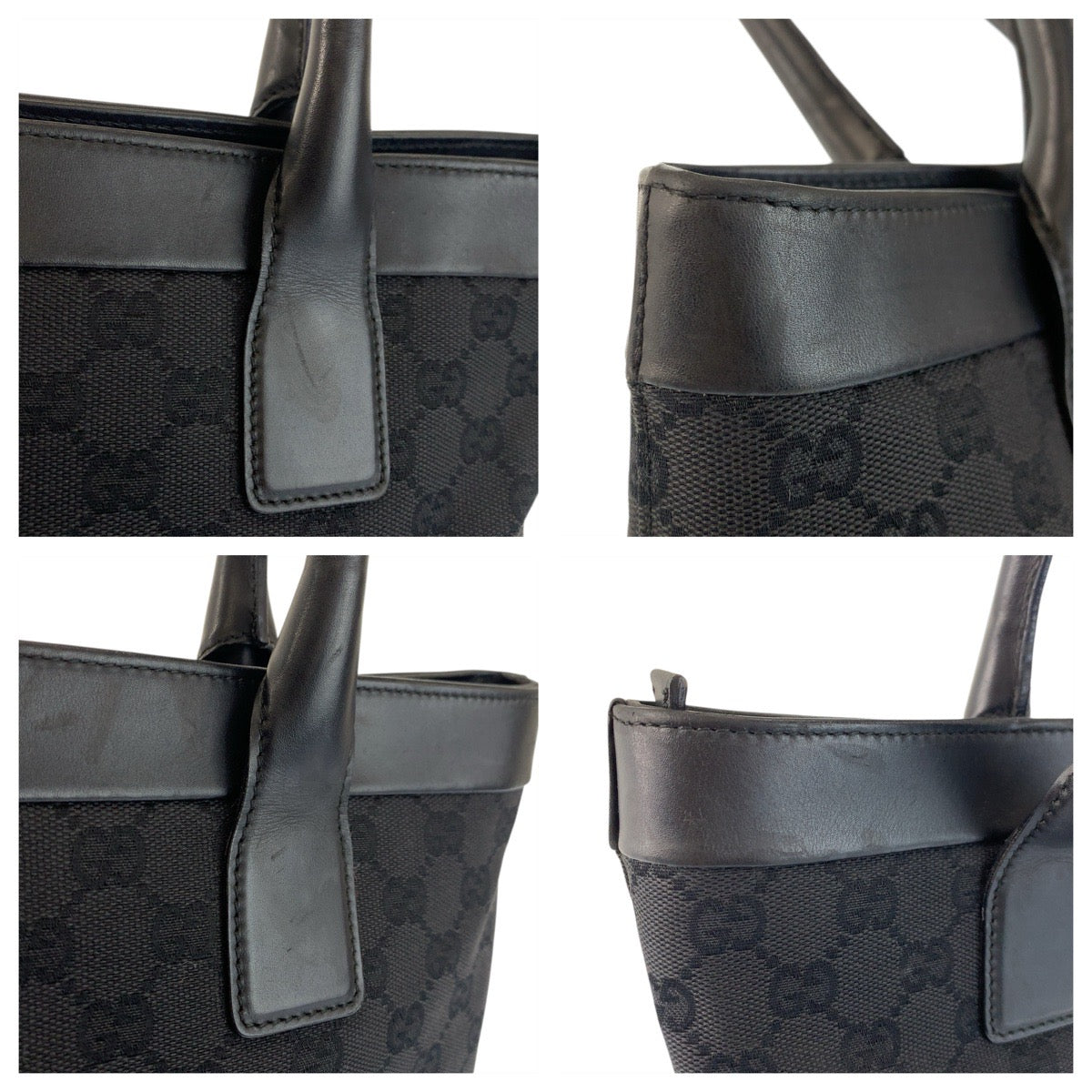 23427
GUCCI グッチ ブラック 黒 シルバー金具 GGキャンバス / レザー 33890 トートバッグ ハンドバッグ レディース ABP42