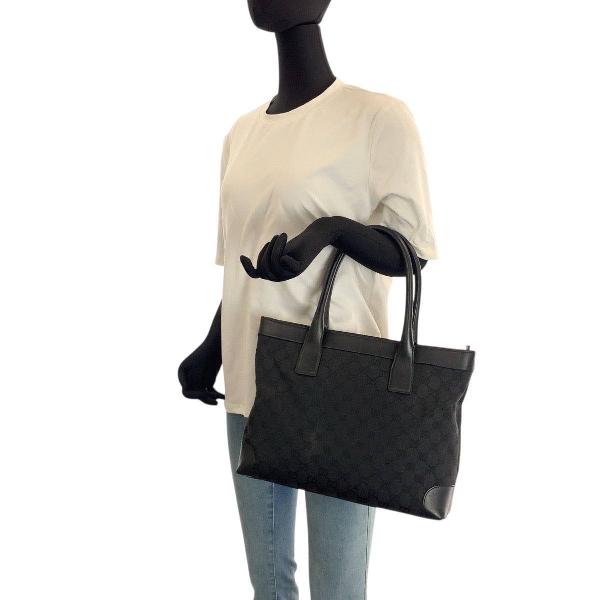 23427
GUCCI グッチ ブラック 黒 シルバー金具 GGキャンバス / レザー 33890 トートバッグ ハンドバッグ レディース ABP42