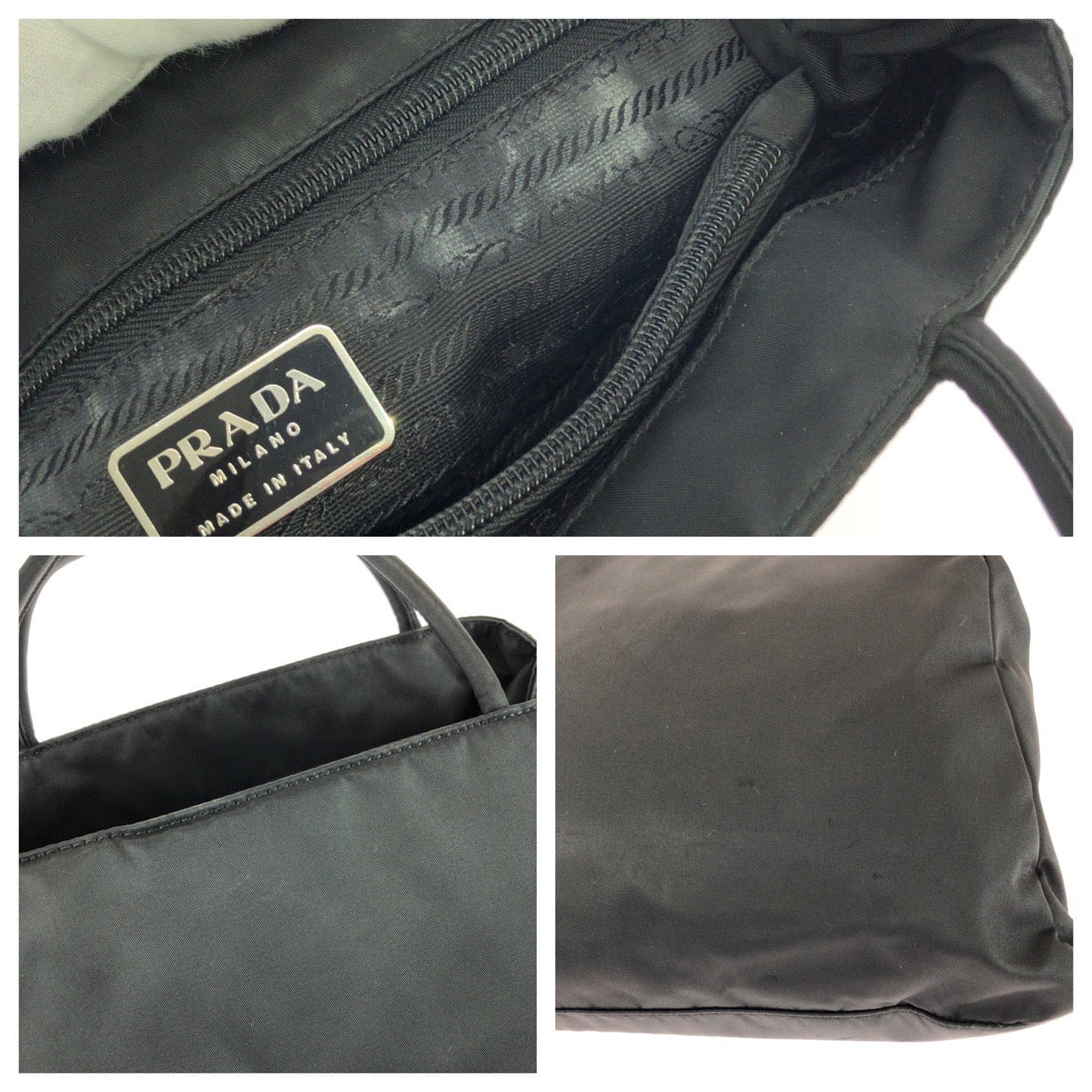 23428
PRADA プラダ テスート 三角ロゴプレート ブラック 黒 シルバー金具 ナイロン トートバッグ ハンドバッグ レディース ABP30