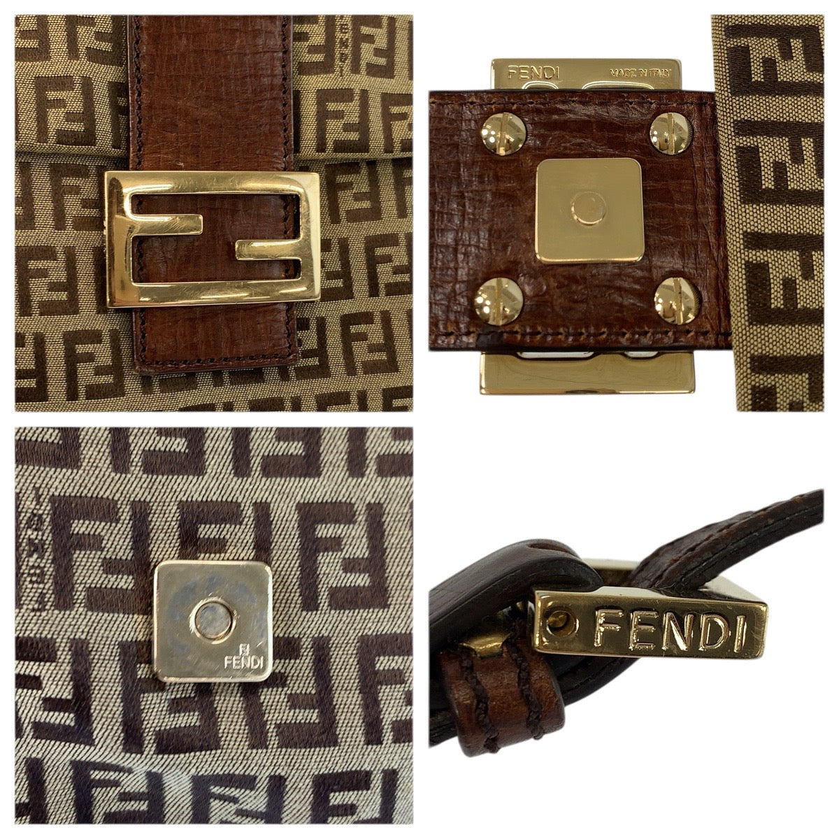 23429
FENDI フェンディ ズッキーノ ブラウン ゴールド金具 キャンバス / レザー 8BT075 ショルダーバッグ ポシェット レディース ABP50