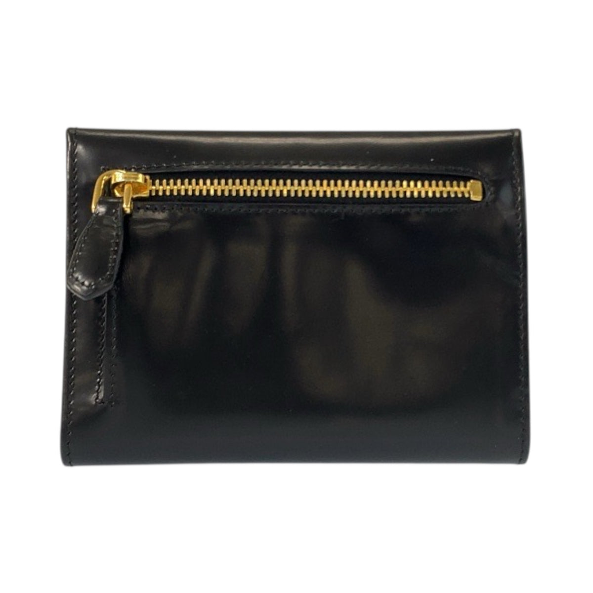 23430
PRADA プラダ ブラック 黒 ゴールド金具 パテントレザー 折財布 コンパクトウォレット レディース ABP35