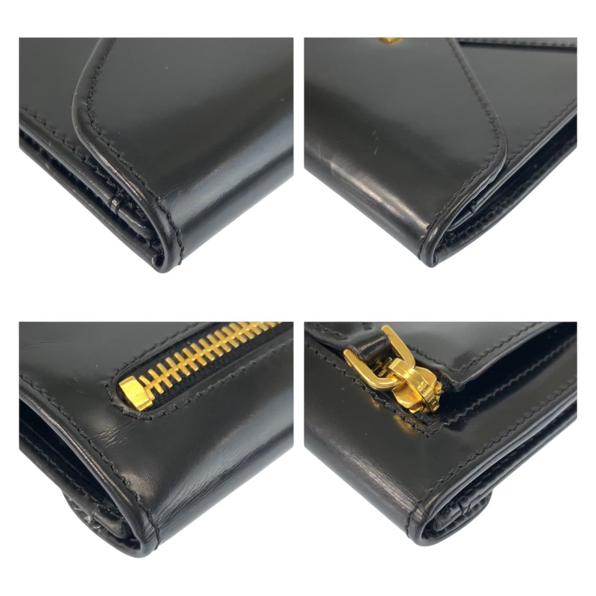 23430
PRADA プラダ ブラック 黒 ゴールド金具 パテントレザー 折財布 コンパクトウォレット レディース ABP35