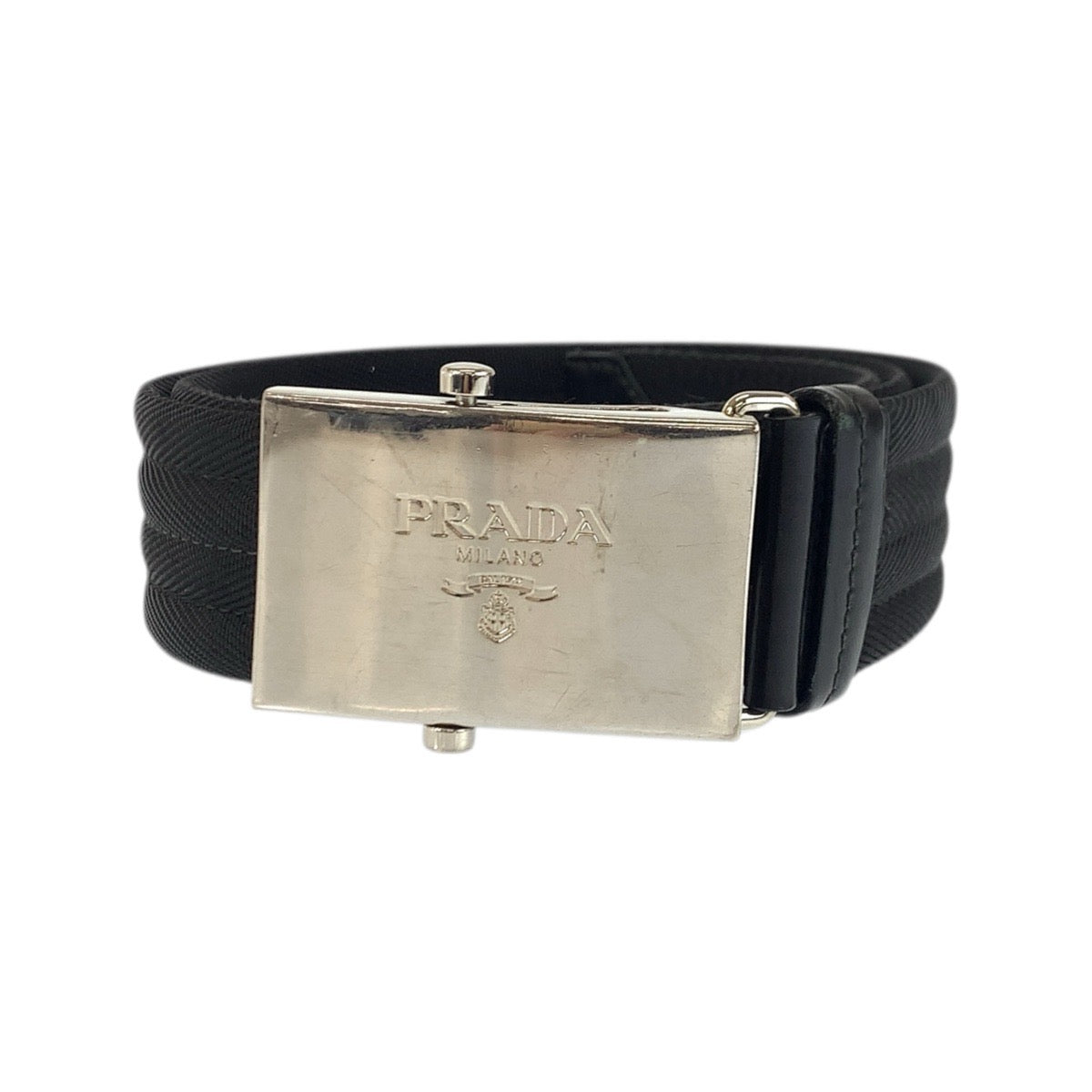 23434
PRADA プラダ 85cm/34インチ ブラック 黒 シルバー金具 ナイロン 2C2386 ベルト ローラーバックルベルト メンズ ABP21