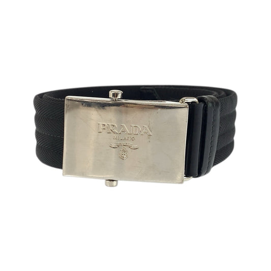 23434
PRADA プラダ 85cm/34インチ ブラック 黒 シルバー金具 ナイロン 2C2386 ベルト ローラーバックルベルト メンズ ABP21