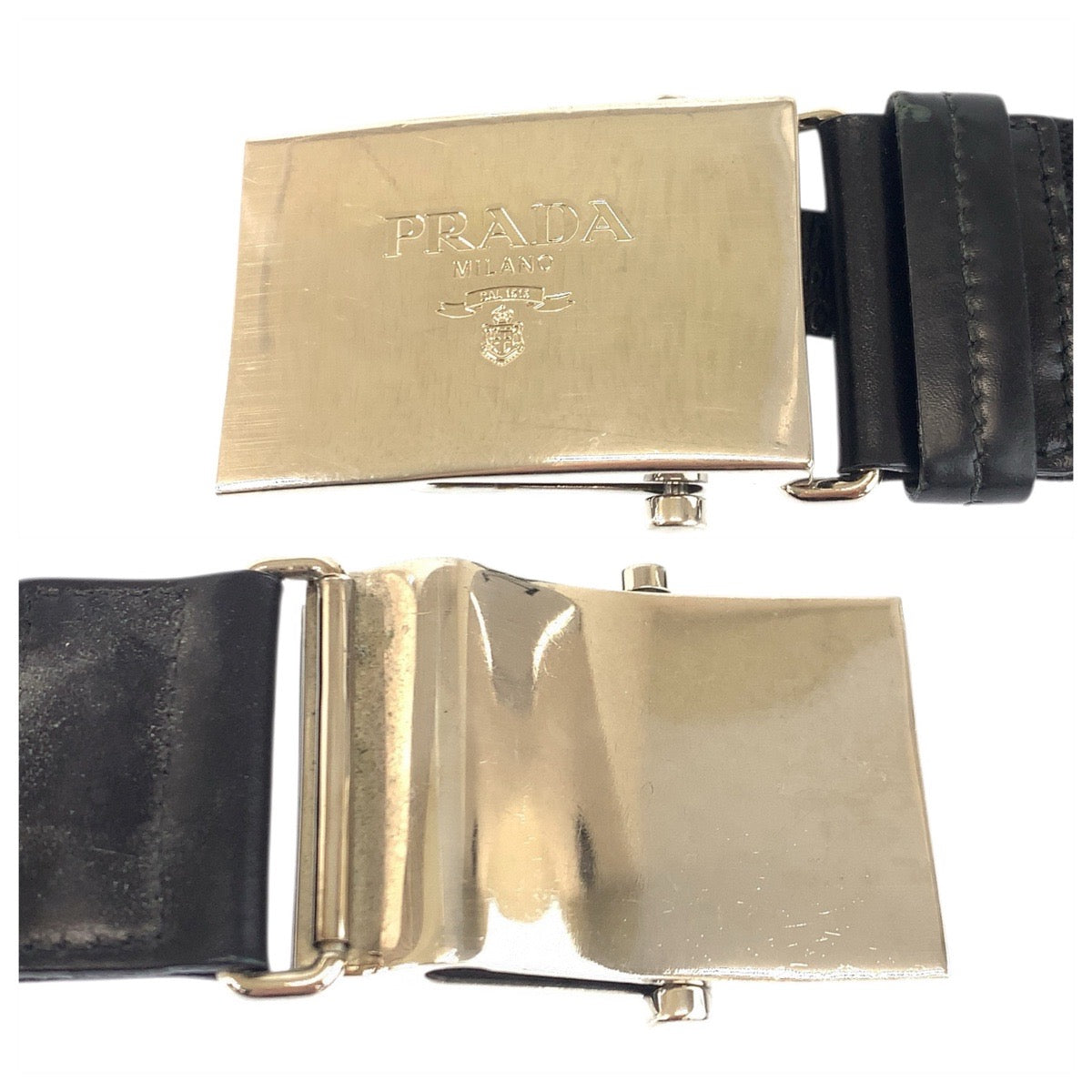 23434
PRADA プラダ 85cm/34インチ ブラック 黒 シルバー金具 ナイロン 2C2386 ベルト ローラーバックルベルト メンズ ABP21