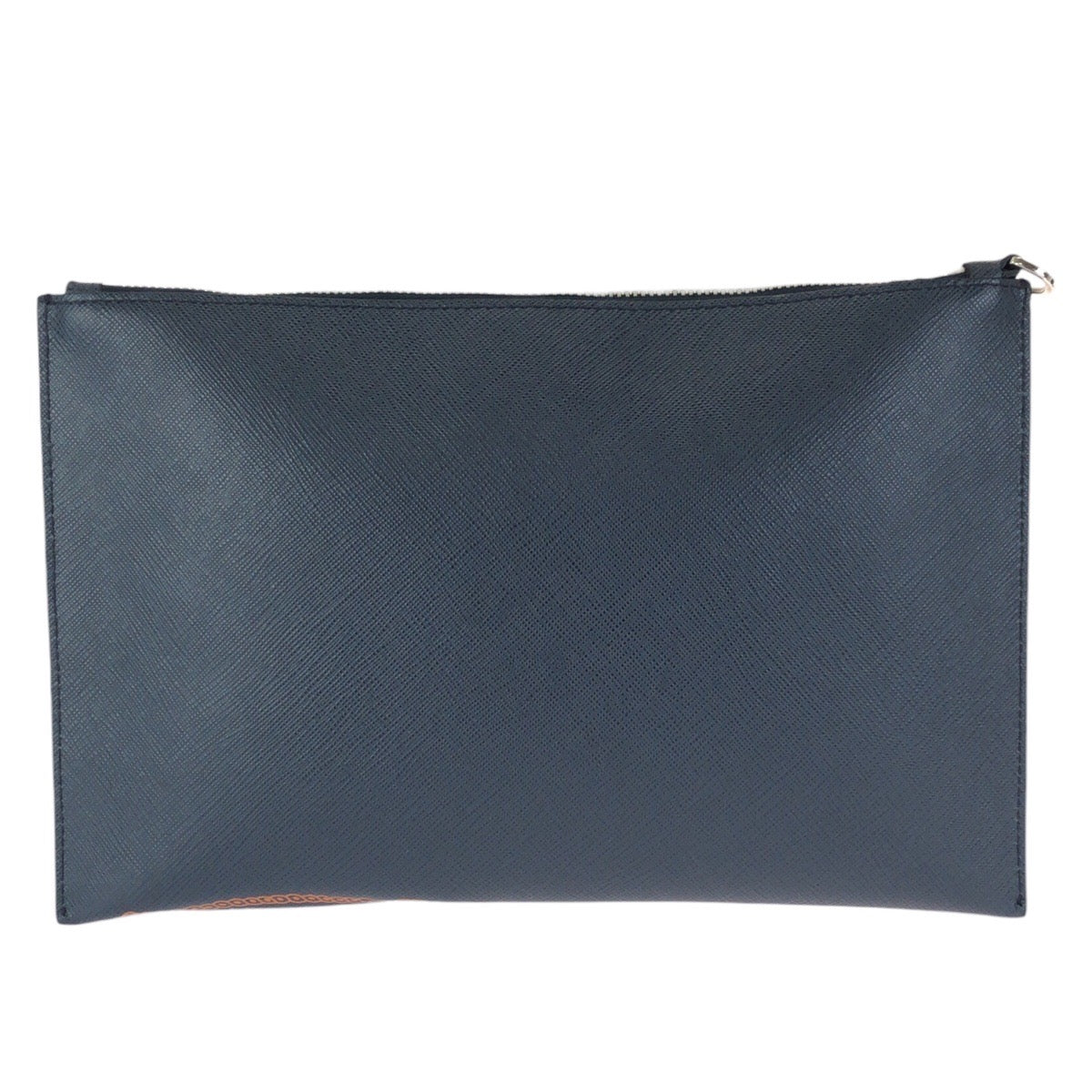 23435
PRADA プラダ サフィアーノ ネイビー オレンジ シルバー金具 レザー クラッチバッグ セカンドバッグ 男女兼用 メンズ A50