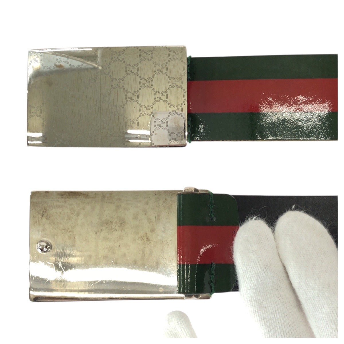 23437
GUCCI グッチ シェリーライン GG柄 80cm/32インチ グリーン レッド シルバー金具 レザー 147142 ベルト 男女兼用 レディース ABP23