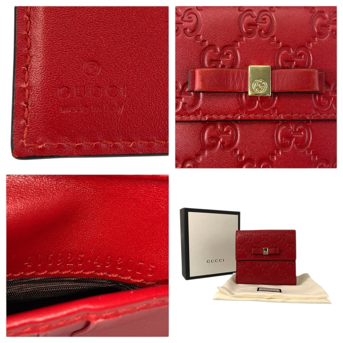 23439
GUCCI グッチ グッチシマ リボン レッド ゴールド金具 レザー 406925 折財布 コンパクトウォレット レディース ABP23