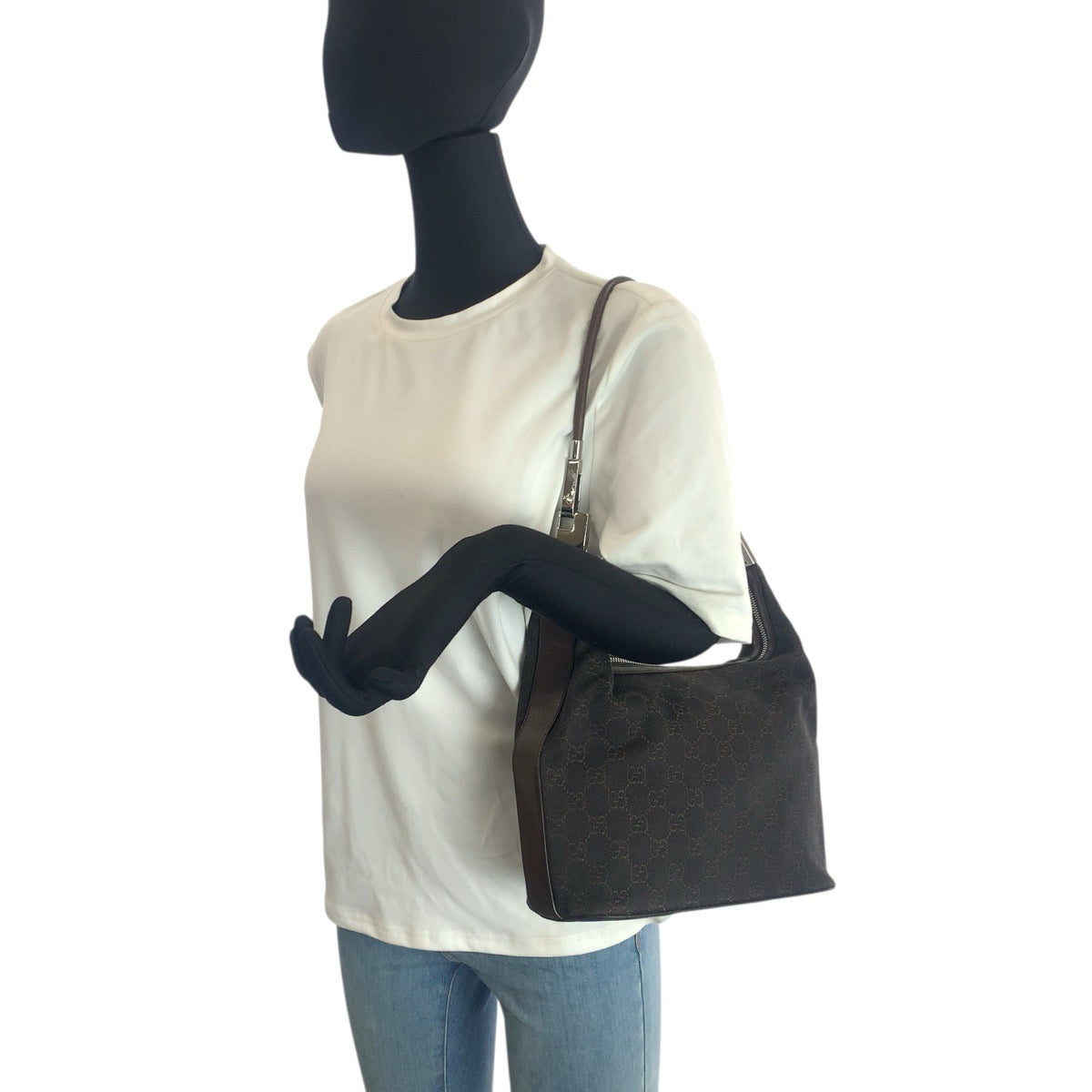 23442
GUCCI グッチ ブラウン ダークブラウン シルバー金具 GGキャンバス / レザー 01234 ショルダーバッグ ハンドバッグ レディース ABP35