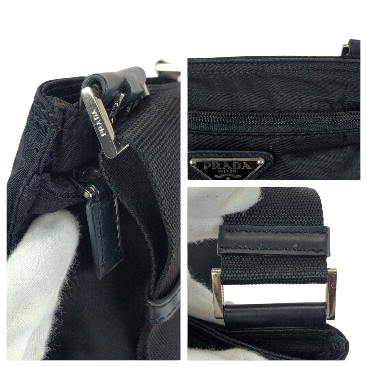 23444
PRADA プラダ テスート 三角ロゴプレート ブラック 黒 シルバー金具 ナイロン ショルダーバッグ メッセンジャーバッグ レディース A45