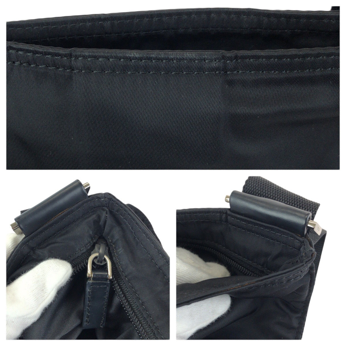 23444
PRADA プラダ テスート 三角ロゴプレート ブラック 黒 シルバー金具 ナイロン ショルダーバッグ メッセンジャーバッグ レディース A45