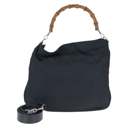 23446
GUCCI グッチ バンブー ２way ブラック 黒 シルバー金具 ナイロン / レザー 001 3444 1577 ショルダーバッグ ハンドバッグ レディース ABP28