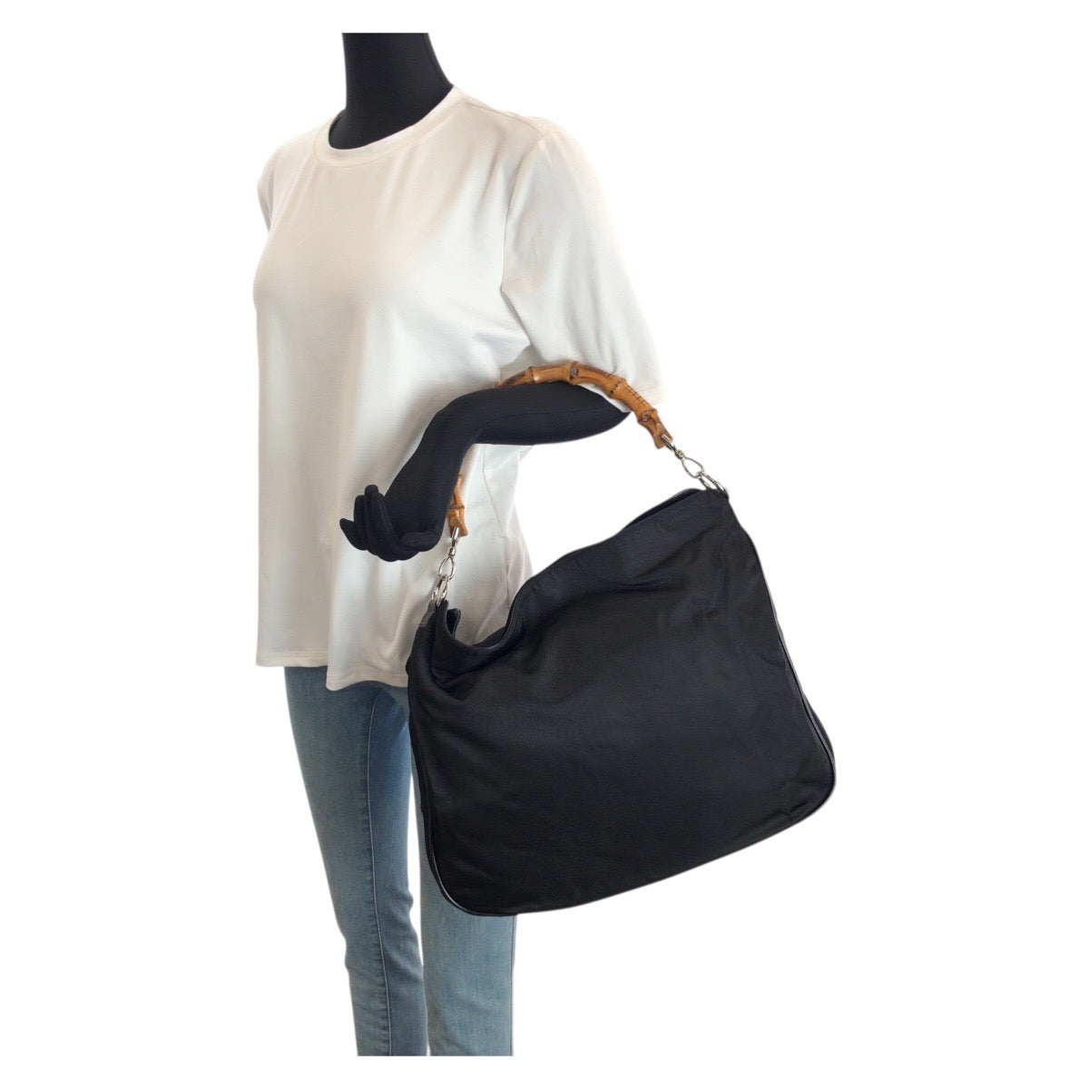 23446
GUCCI グッチ バンブー ２way ブラック 黒 シルバー金具 ナイロン / レザー 001 3444 1577 ショルダーバッグ ハンドバッグ レディース ABP28