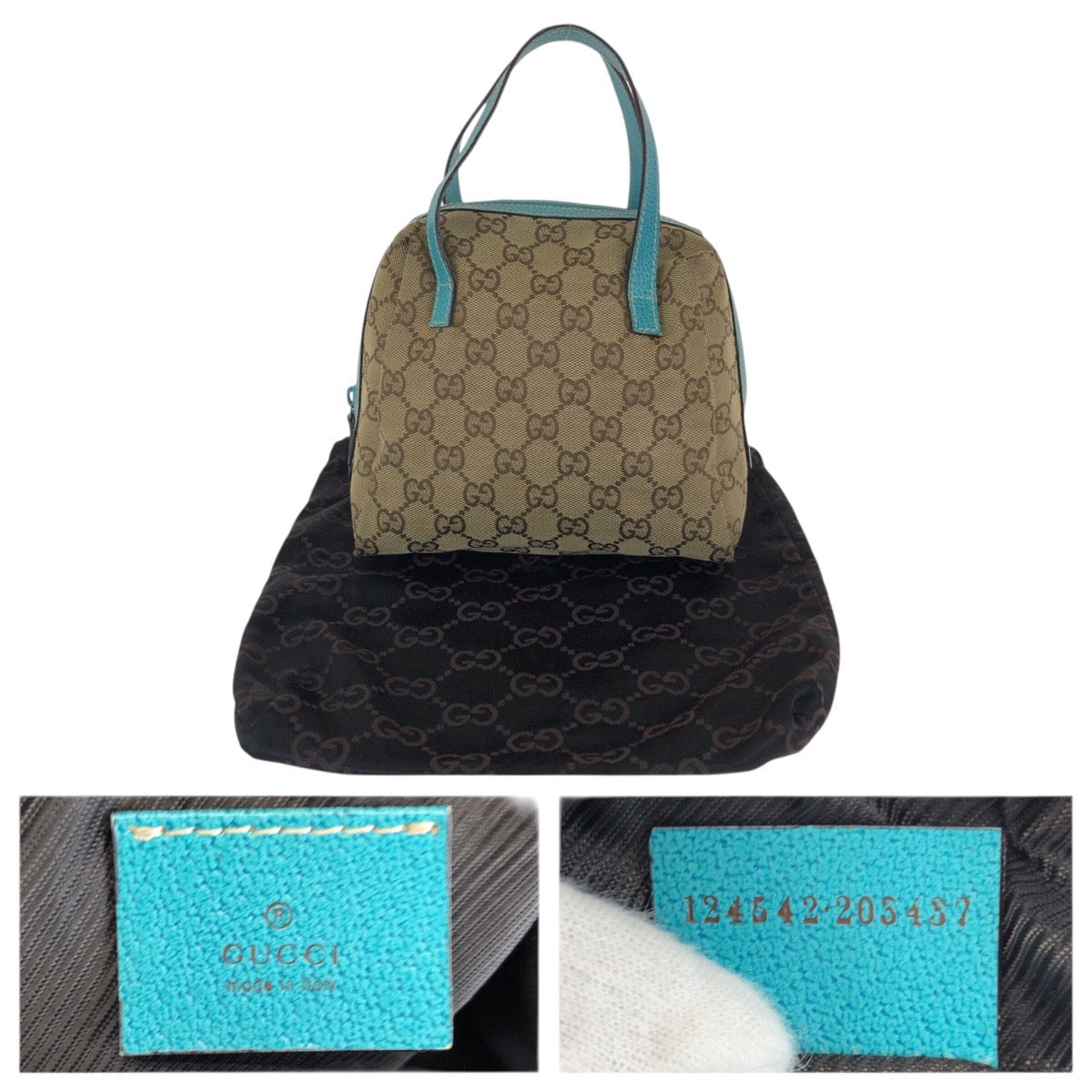23449
GUCCI グッチ ベージュ ライトブルー シルバー金具 GGキャンバス / レザー 124542 ハンドバッグ アクセサリーポーチ バニティバッグ レディース ABP37