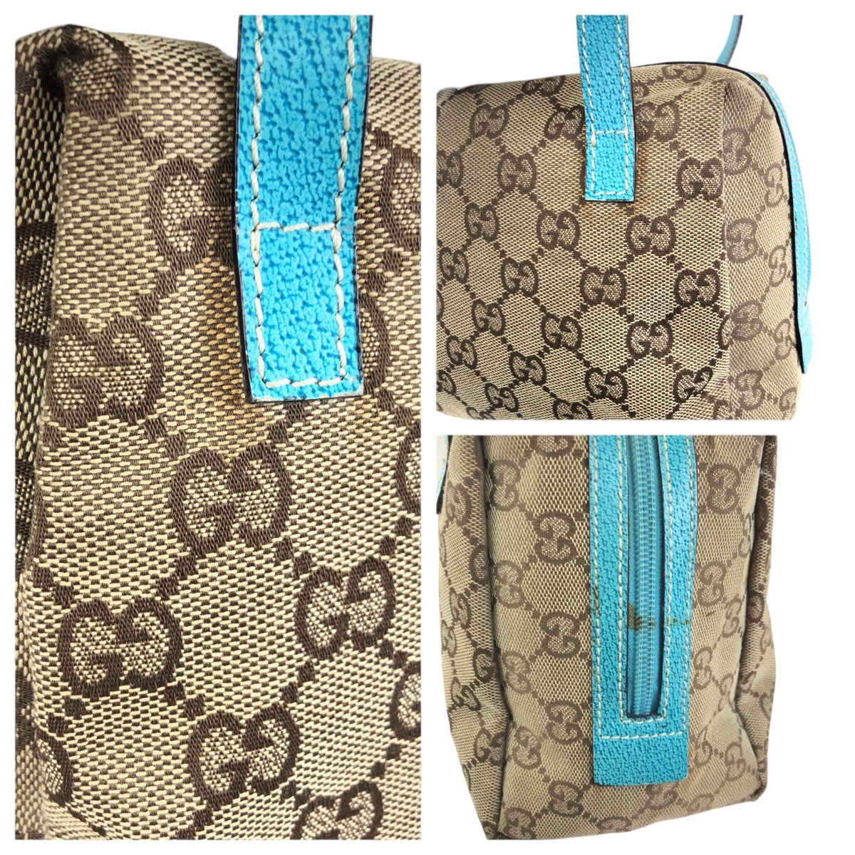 23449
GUCCI グッチ ベージュ ライトブルー シルバー金具 GGキャンバス / レザー 124542 ハンドバッグ アクセサリーポーチ バニティバッグ レディース ABP37