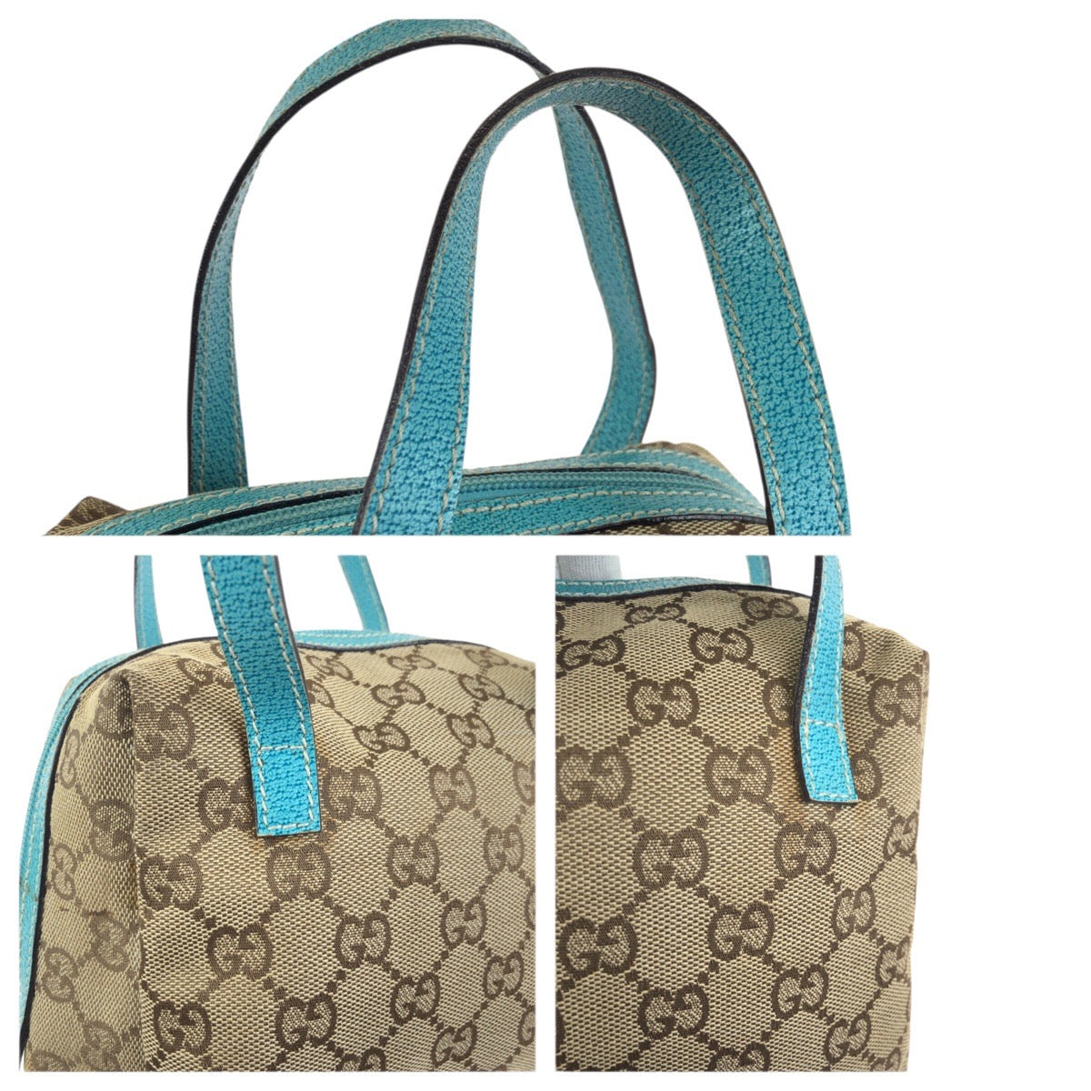 23449
GUCCI グッチ ベージュ ライトブルー シルバー金具 GGキャンバス / レザー 124542 ハンドバッグ アクセサリーポーチ バニティバッグ レディース ABP37