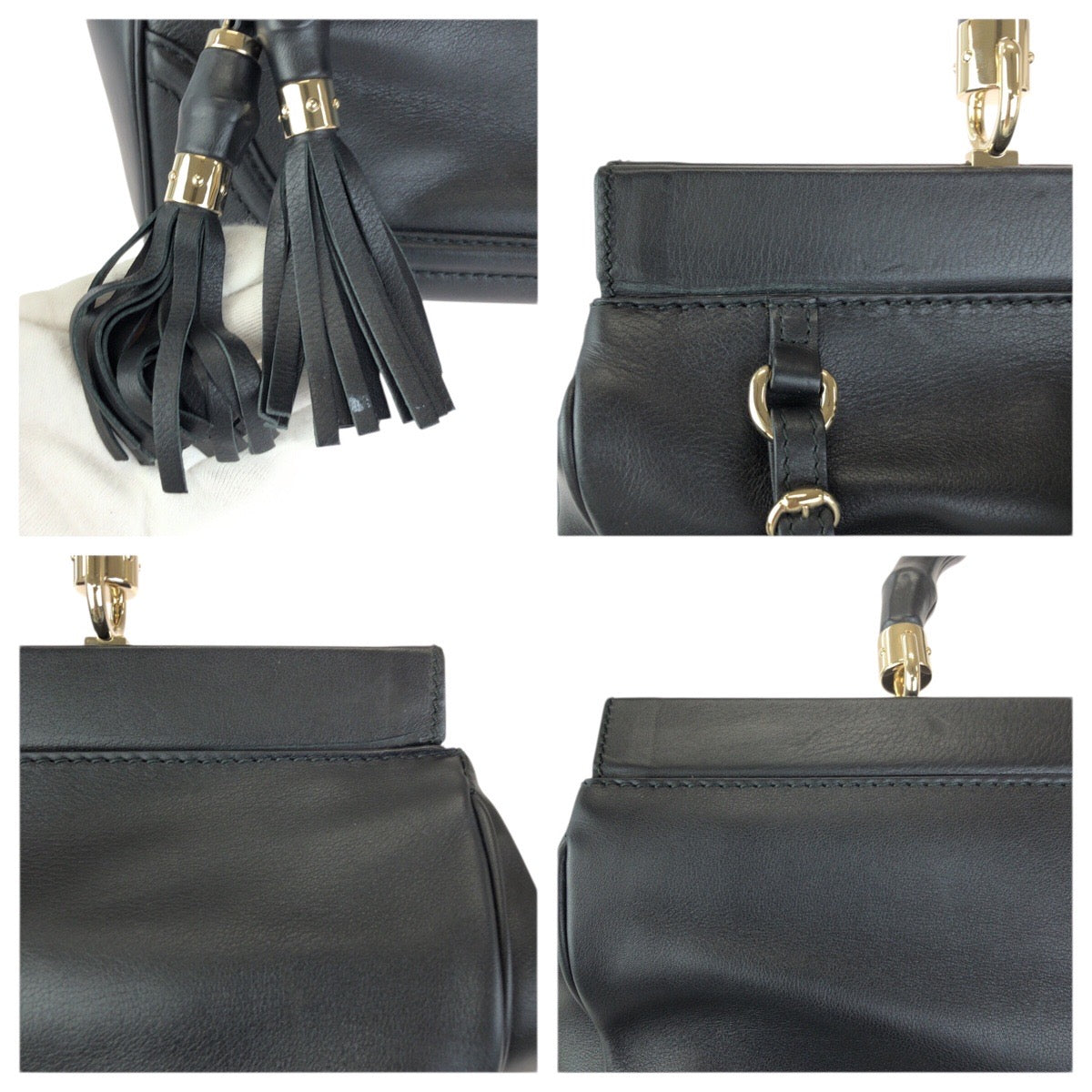 23450
GUCCI グッチ バンブー ダブルタッセル ブラック 黒 ゴールド金具 レザー 296860 ハンドバッグ 男女兼用 レディース ABP70