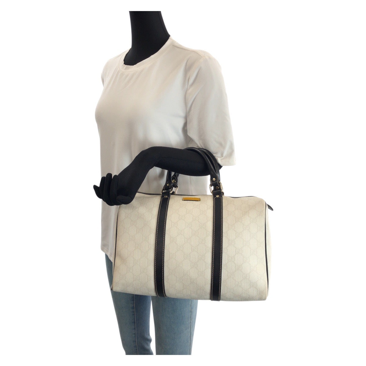 23451
GUCCI グッチ ホワイト ブラック ゴールド金具 GGスプリームキャンバス / レザー 193603 ハンドバッグ ミニボストンバッグ レディース ABP56