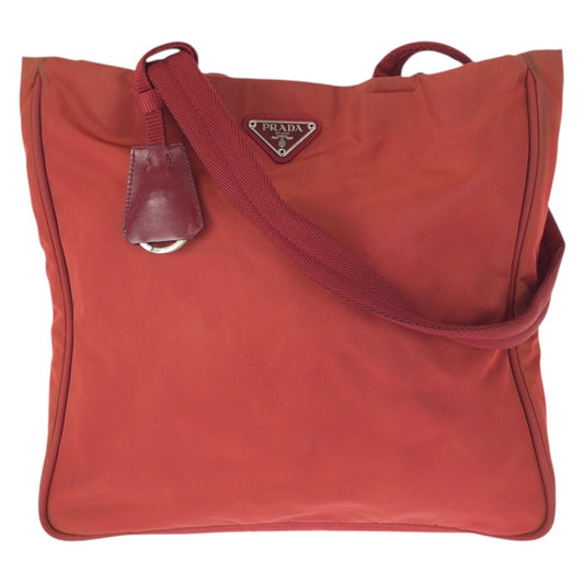 23452
PRADA プラダ テスート 三角ロゴプレート レッド シルバー金具 ナイロン トートバッグ ショルダーバッグ レディース AB23