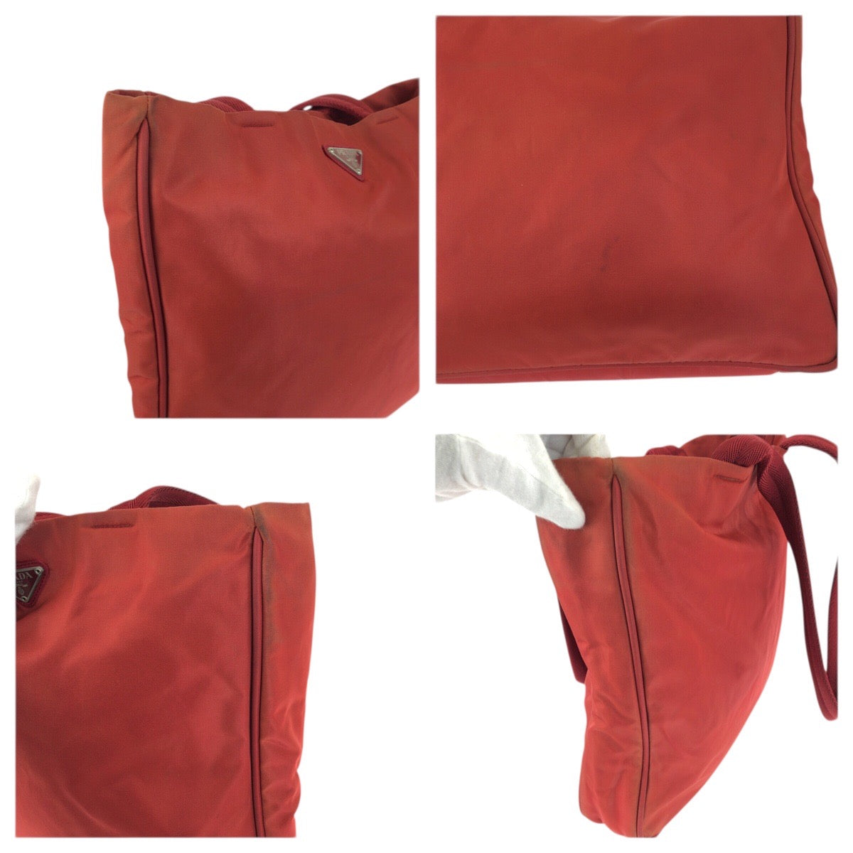 23452
PRADA プラダ テスート 三角ロゴプレート レッド シルバー金具 ナイロン トートバッグ ショルダーバッグ レディース AB23