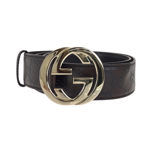 23453
GUCCI グッチ グッチシマ インターロッキング GG柄 85cm/34インチ ダークブラウン ゴールド金具 レザー 114876 ベルト 男女兼用 レディース ABP23