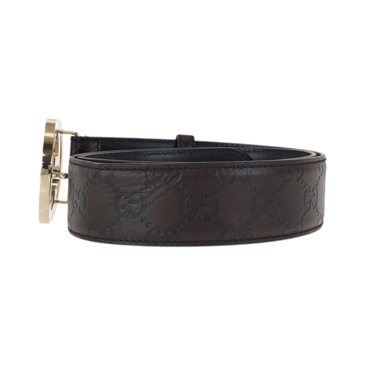 23453
GUCCI グッチ グッチシマ インターロッキング GG柄 85cm/34インチ ダークブラウン ゴールド金具 レザー 114876 ベルト 男女兼用 レディース ABP23
