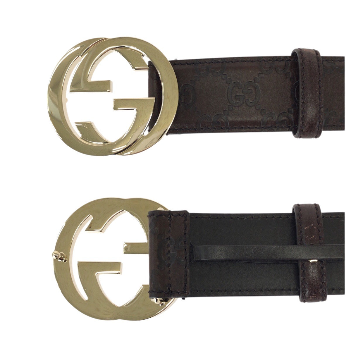 23453
GUCCI グッチ グッチシマ インターロッキング GG柄 85cm/34インチ ダークブラウン ゴールド金具 レザー 114876 ベルト 男女兼用 レディース ABP23