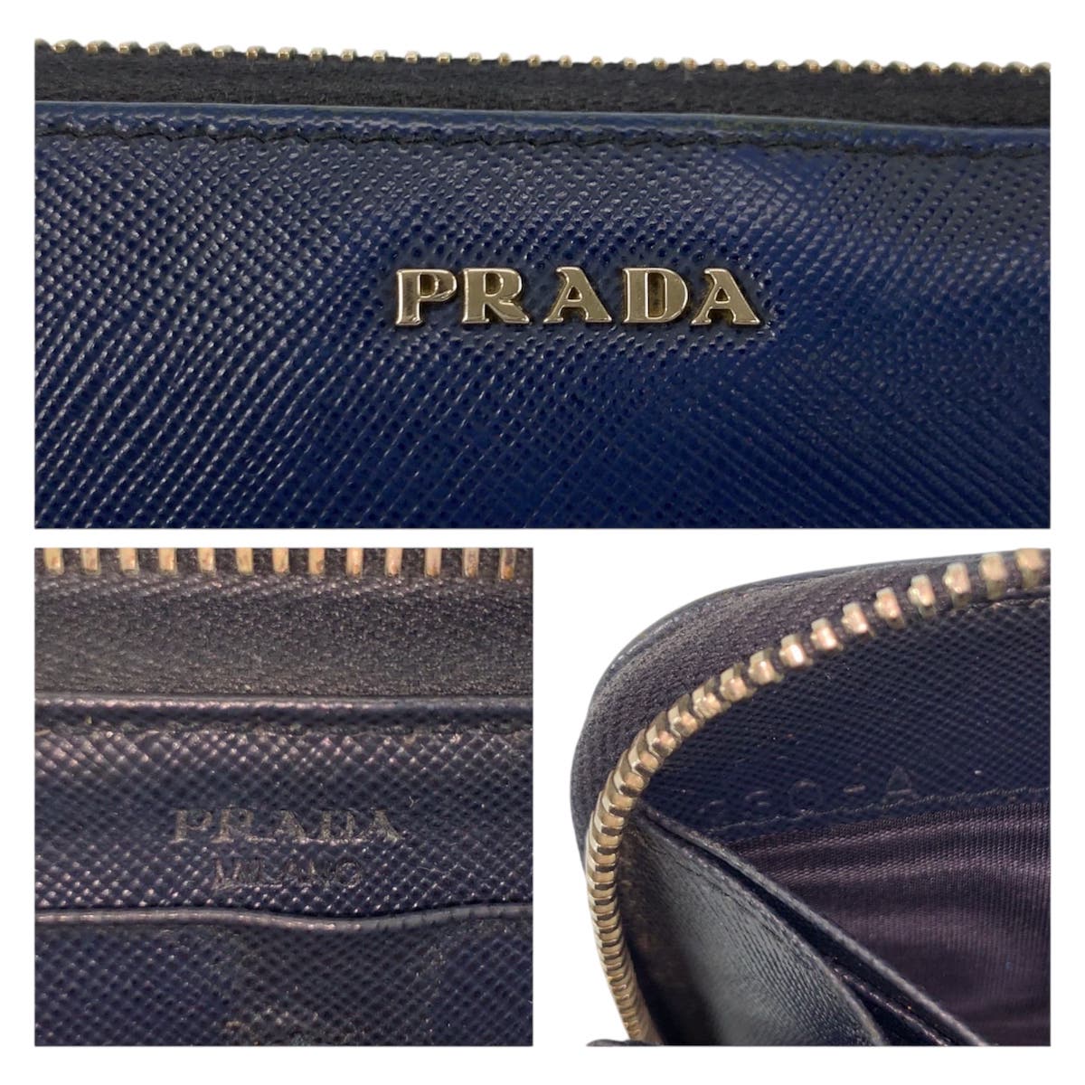 23454
PRADA プラダ サフィアーノ ネイビー ブラック シルバー金具 レザー 長財布 ロングウォレット メンズ ABP21