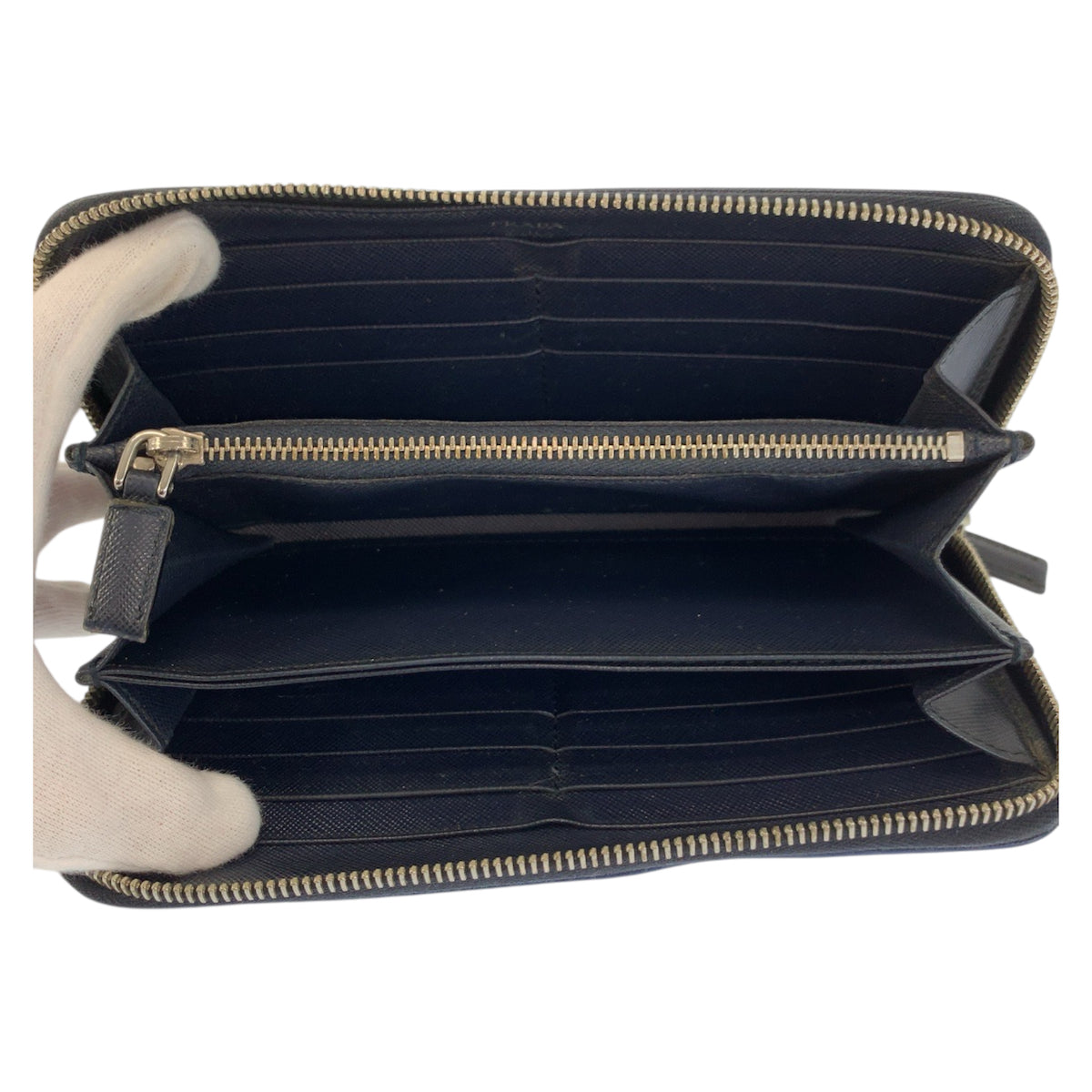 23454
PRADA プラダ サフィアーノ ネイビー ブラック シルバー金具 レザー 長財布 ロングウォレット メンズ ABP21
