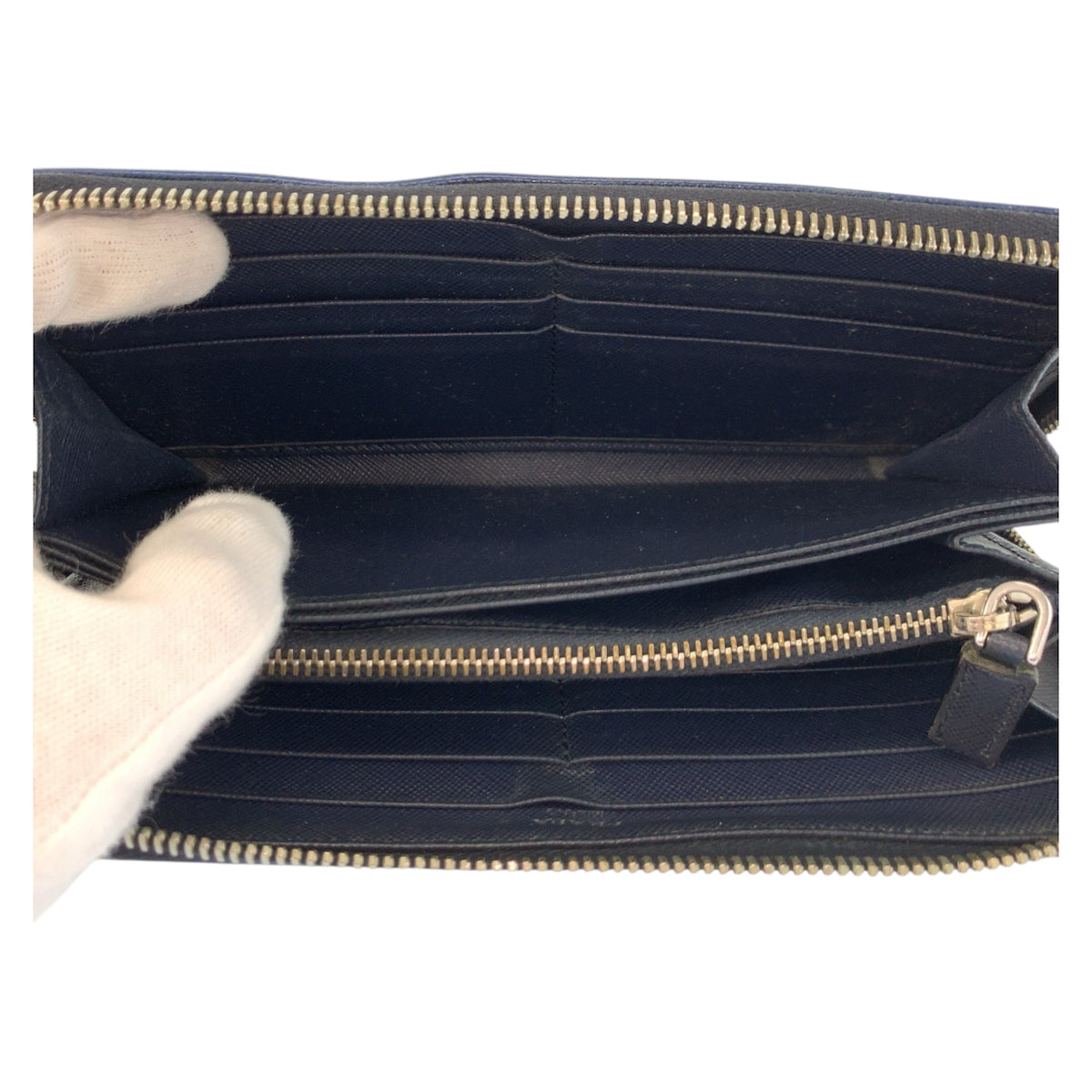 23454
PRADA プラダ サフィアーノ ネイビー ブラック シルバー金具 レザー 長財布 ロングウォレット メンズ ABP21