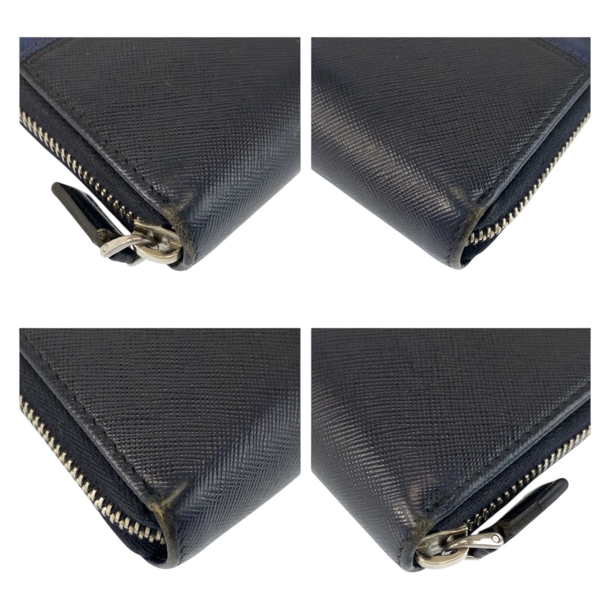 23454
PRADA プラダ サフィアーノ ネイビー ブラック シルバー金具 レザー 長財布 ロングウォレット メンズ ABP21