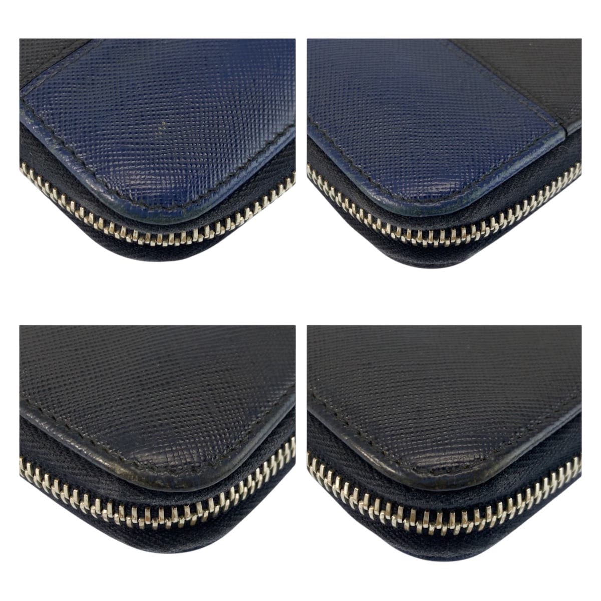 23454
PRADA プラダ サフィアーノ ネイビー ブラック シルバー金具 レザー 長財布 ロングウォレット メンズ ABP21