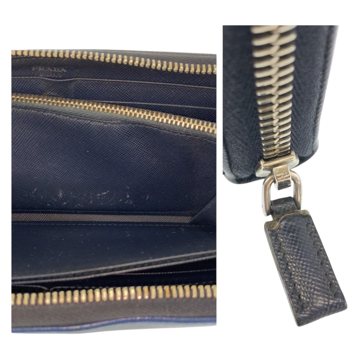 23454
PRADA プラダ サフィアーノ ネイビー ブラック シルバー金具 レザー 長財布 ロングウォレット メンズ ABP21