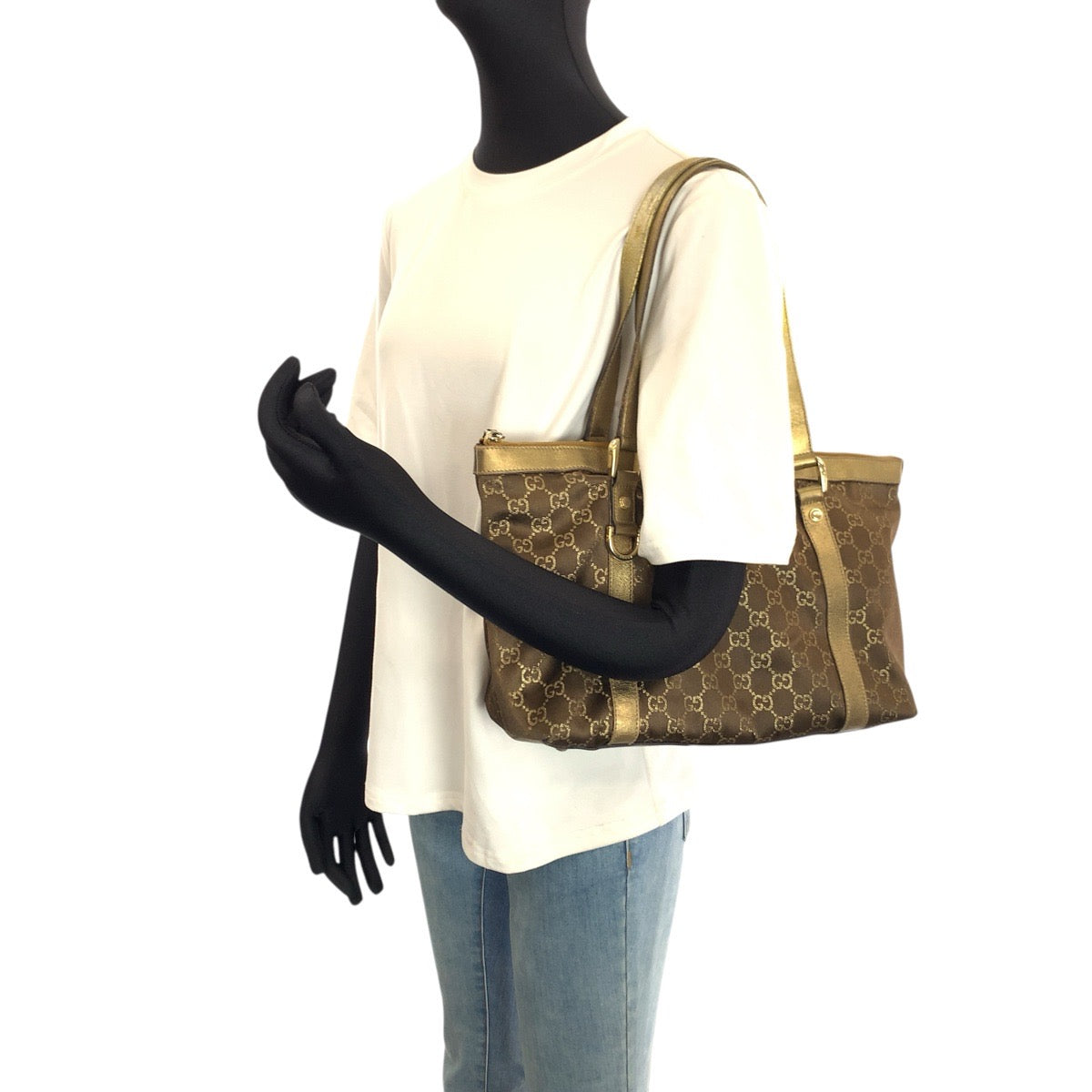 23455
GUCCI グッチ アビー ゴールド ブラウン ゴールド金具 GGキャンバス / レザー 141470 トートバッグ ショルダーバッグ レディース B21