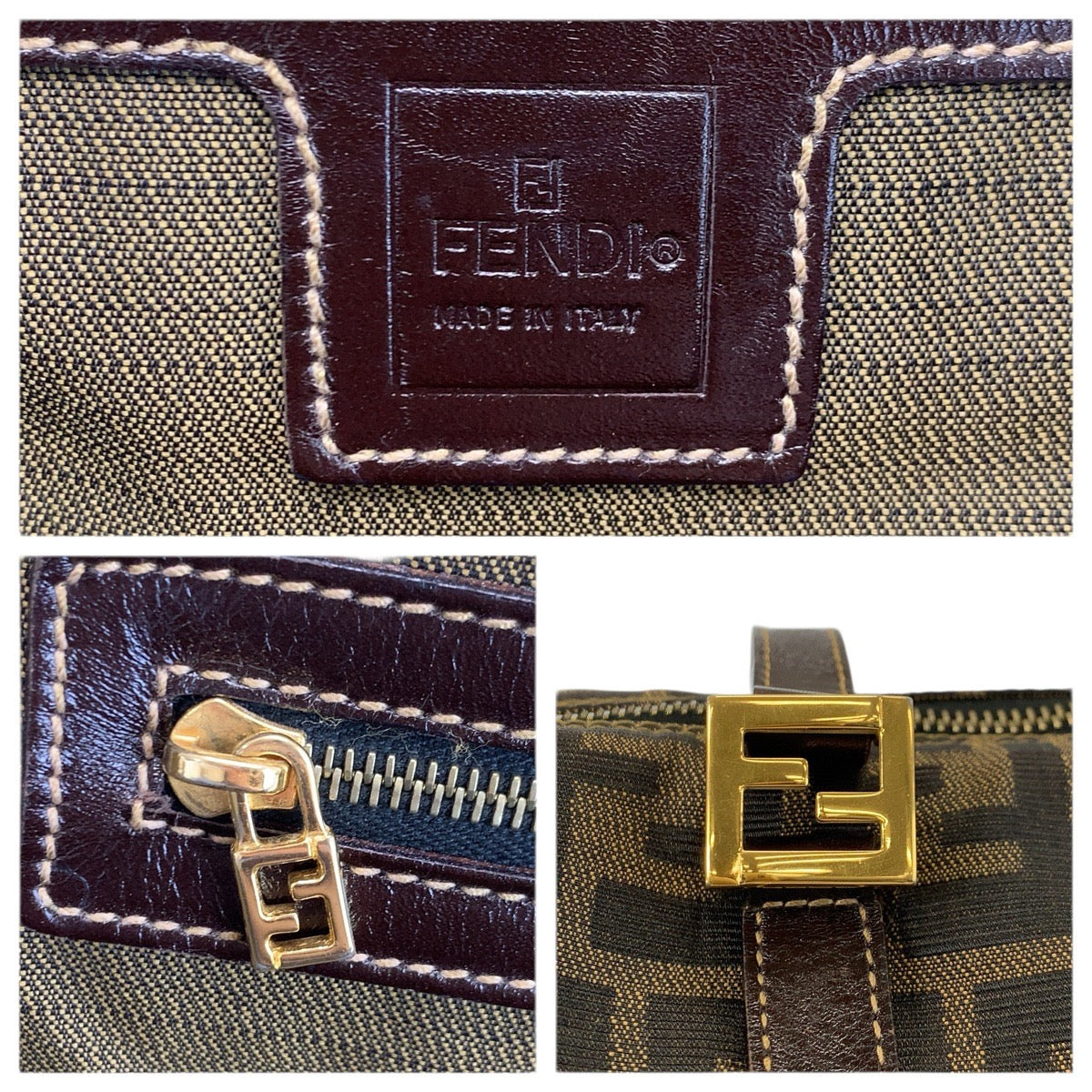 23457
FENDI フェンディ ズッカ ブラウン ゴールド金具 キャンバス / レザー トートバッグ ショルダーバッグ レディース A80