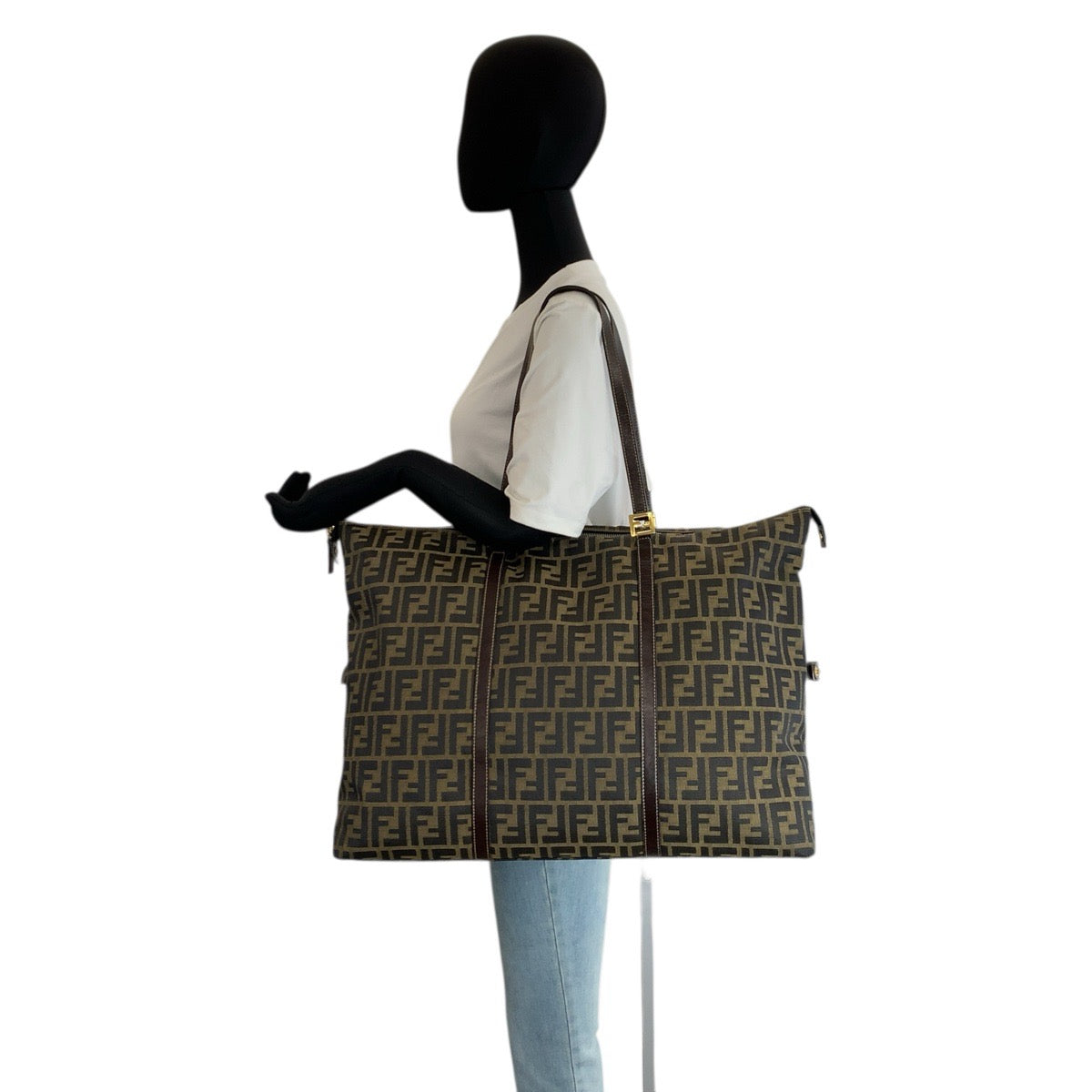 23457
FENDI フェンディ ズッカ ブラウン ゴールド金具 キャンバス / レザー トートバッグ ショルダーバッグ レディース A80