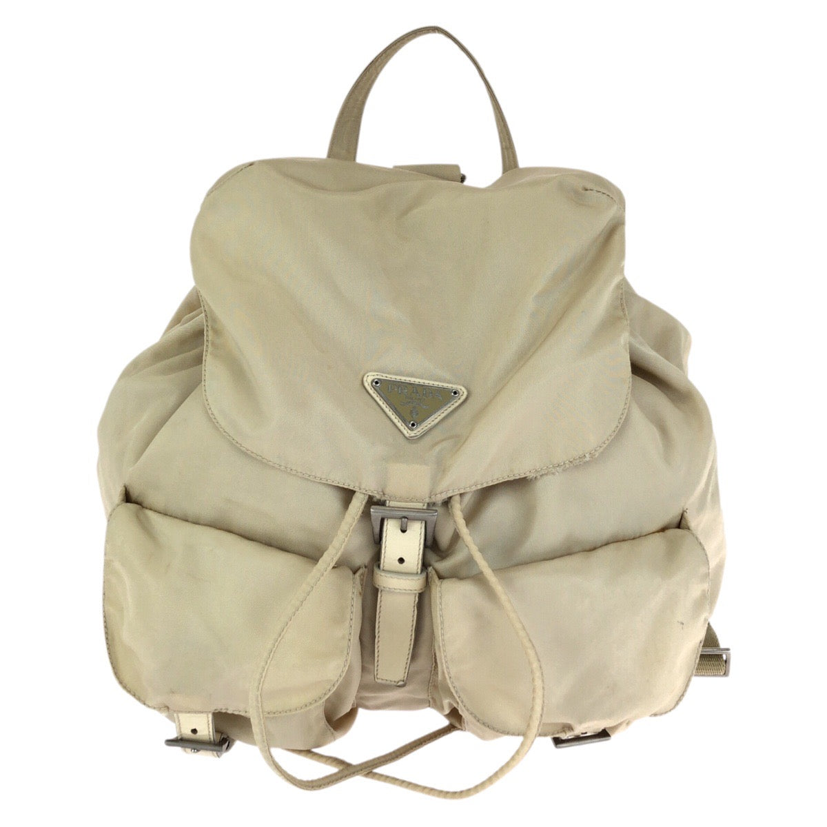 23458
PRADA プラダ テスート 三角ロゴプレート ベージュ アイボリー シルバー金具 ナイロン / レザー リュック・デイパック バックパック レディース AB23
