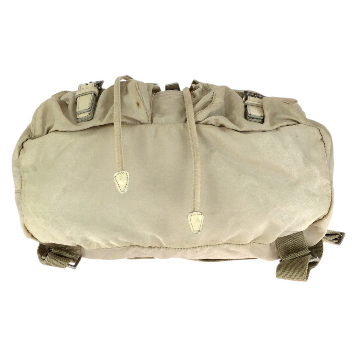 23458
PRADA プラダ テスート 三角ロゴプレート ベージュ アイボリー シルバー金具 ナイロン / レザー リュック・デイパック バックパック レディース AB23