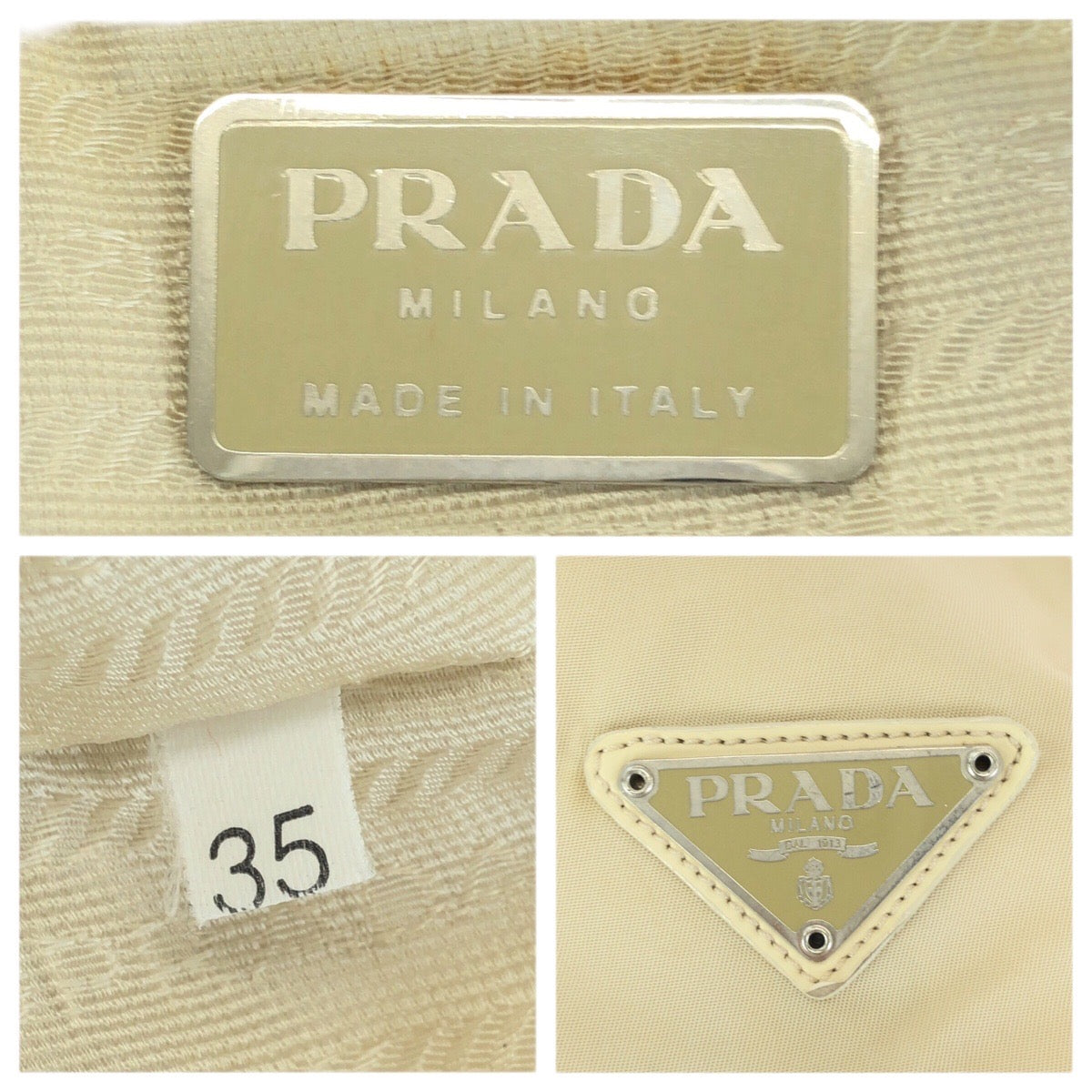 23458
PRADA プラダ テスート 三角ロゴプレート ベージュ アイボリー シルバー金具 ナイロン / レザー リュック・デイパック バックパック レディース AB23