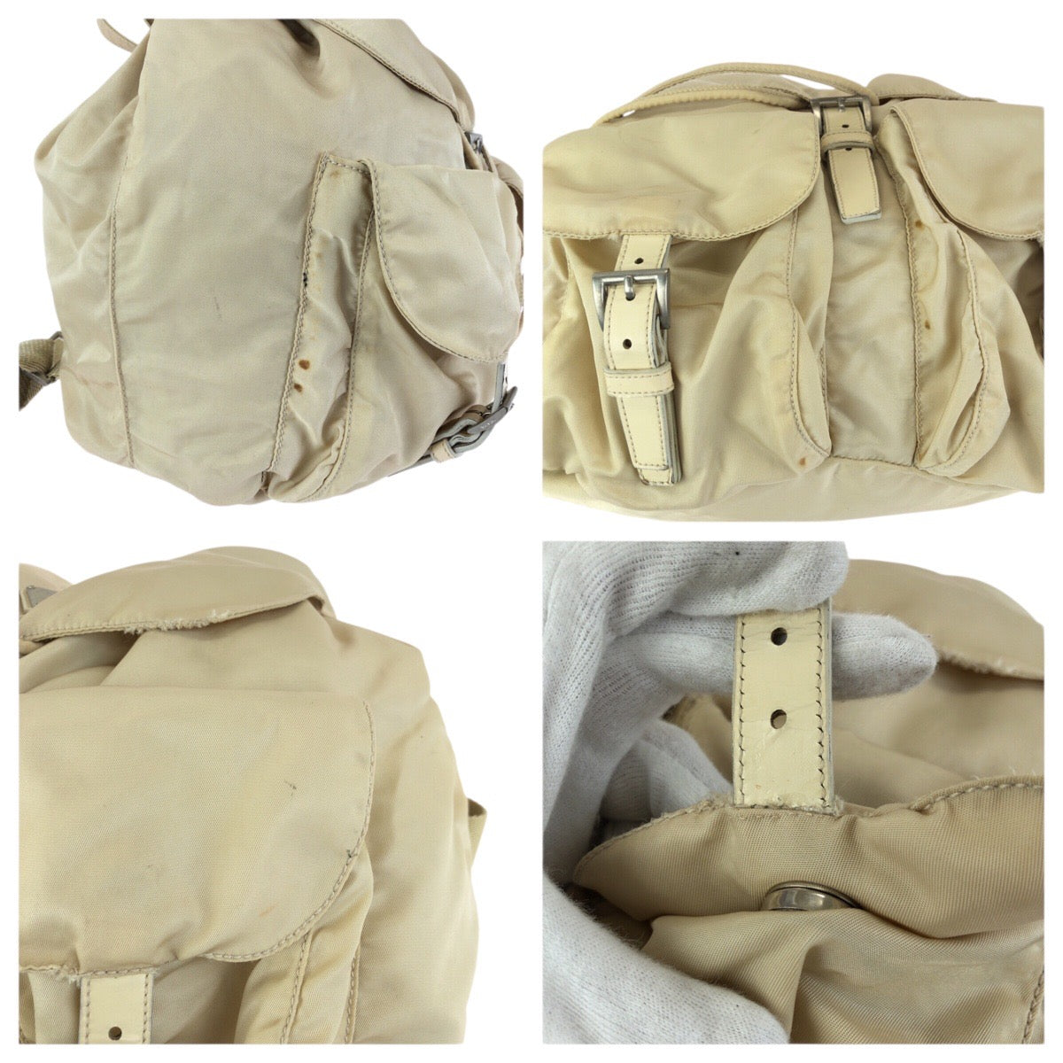 23458
PRADA プラダ テスート 三角ロゴプレート ベージュ アイボリー シルバー金具 ナイロン / レザー リュック・デイパック バックパック レディース AB23